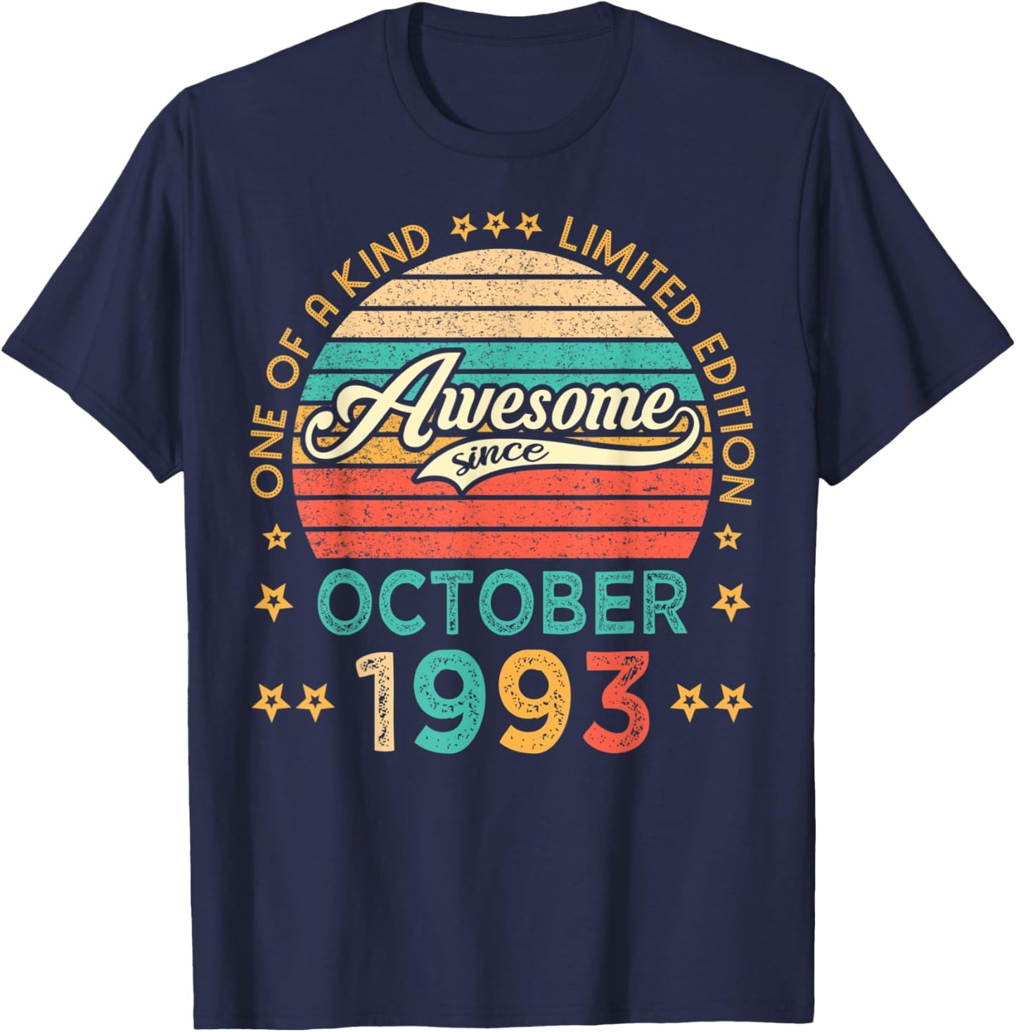 Vintage Birthday Awesome Since October 1993 Limited Edition T-Shirt - T-Shirt | Navy