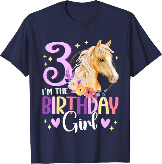 3rd Birthday Horse Girl Third birthday girl 3 years old T-Shirt - T-Shirt | Navy