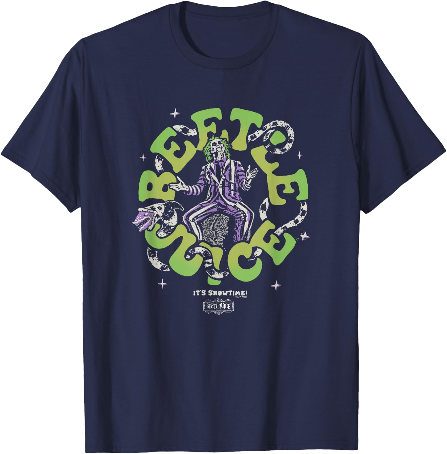 Beetlejuice Vintage Bohemian Distressed Spooky Title Logo T-Shirt - T-Shirt | Navy