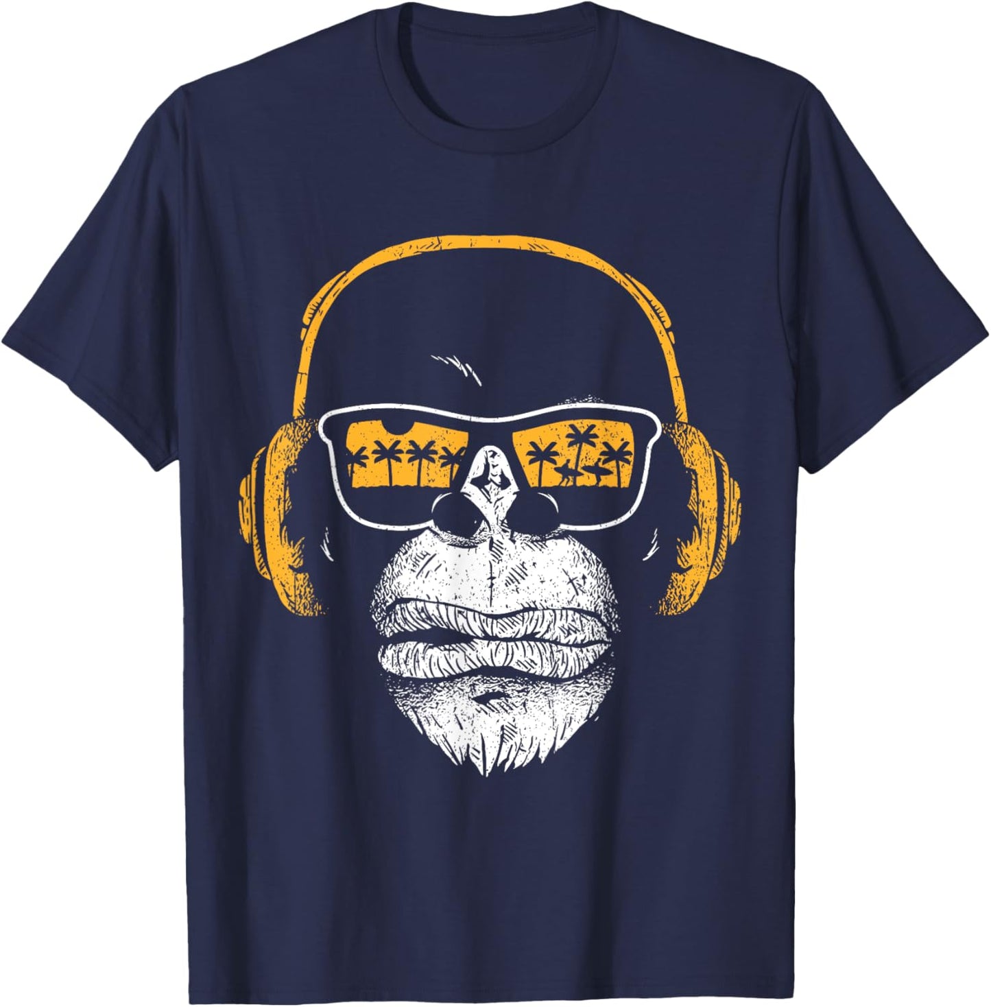 Monkey with DJ headphones and sunglasses monkey T-Shirt - T-Shirt | Navy