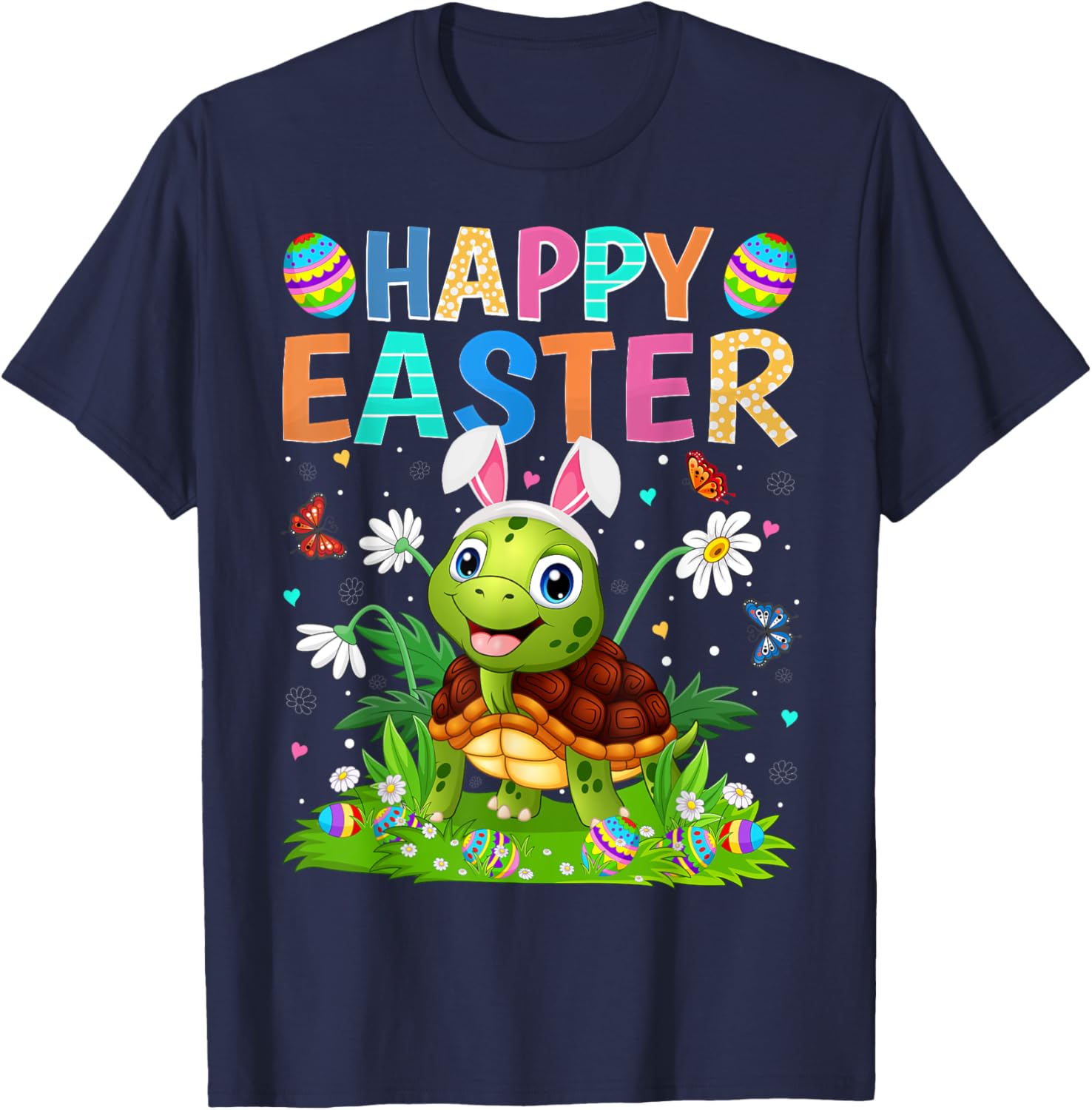 Happy Easter Bunny Egg Funny Turtle Easter Sunday T-Shirt - T-Shirt | Navy