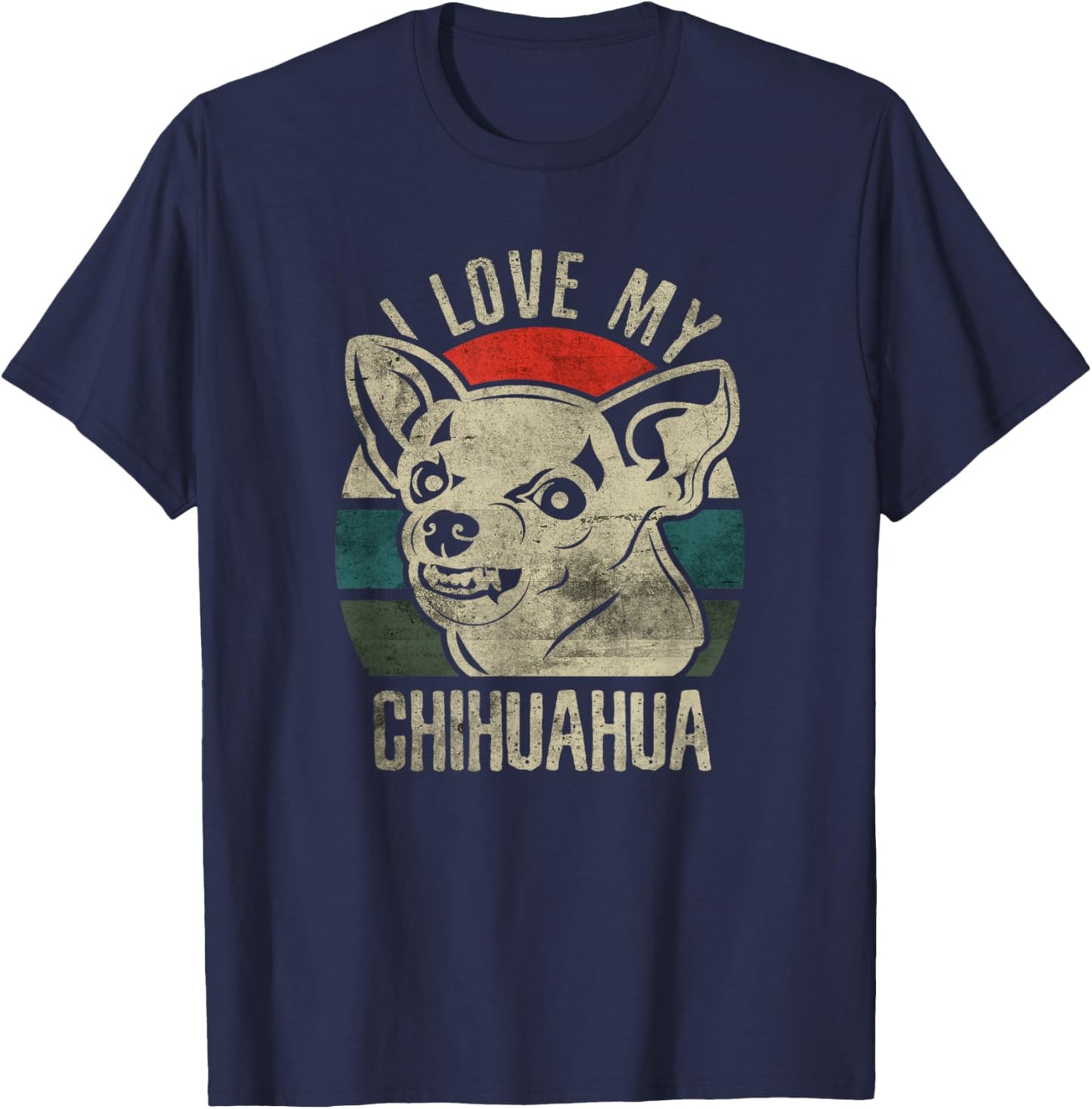 Angry Chihuahua I Love My Chihuahua Retro Sunset Vintage T-Shirt - T-Shirt | Navy