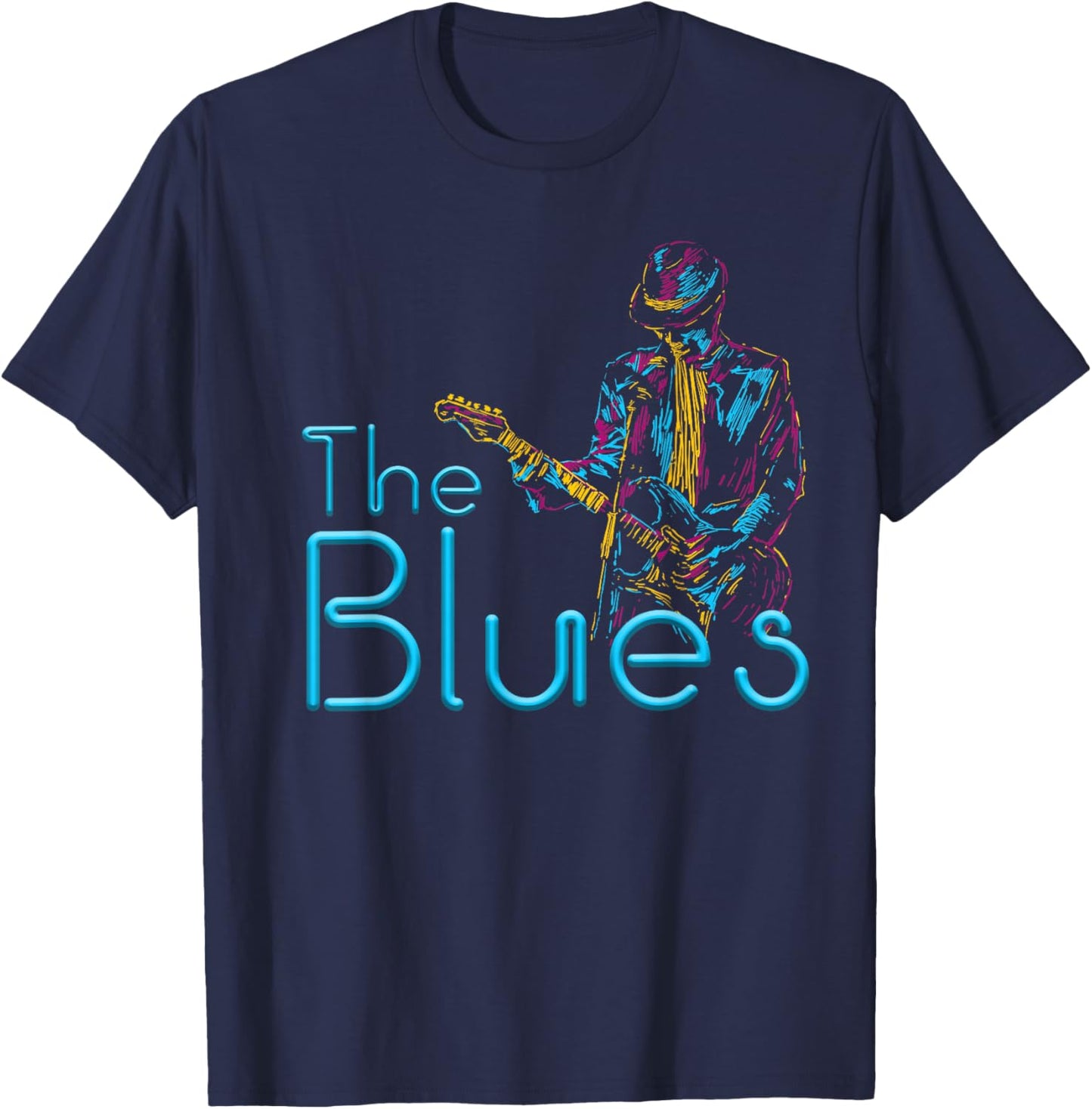 Guitarist Musician Blues Guitar Vintage Blues Music Lover T-Shirt - T-Shirt | Navy