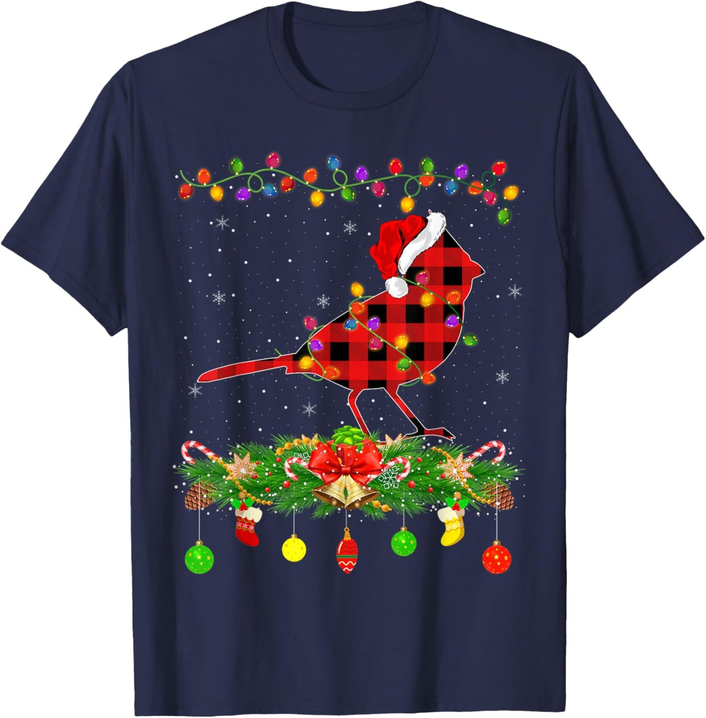 Funny Matching Buffalo Plaid Cardinal Bird Christmas Pajama T-Shirt - T-Shirt | Navy