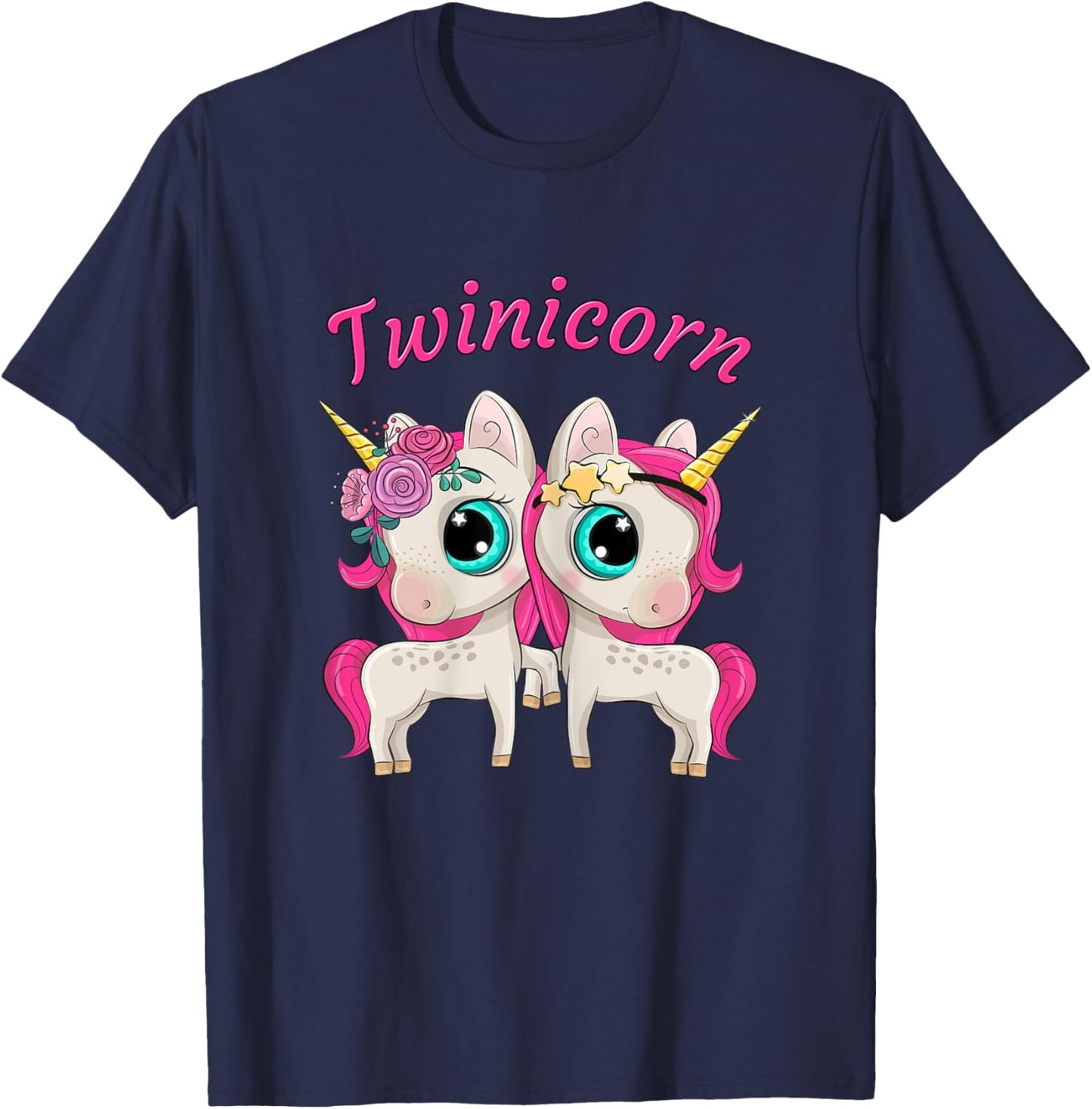 Twin Girls Twinicorn Women & Kids Sisters Cartoon Unicorns T-Shirt - T-Shirt | Navy