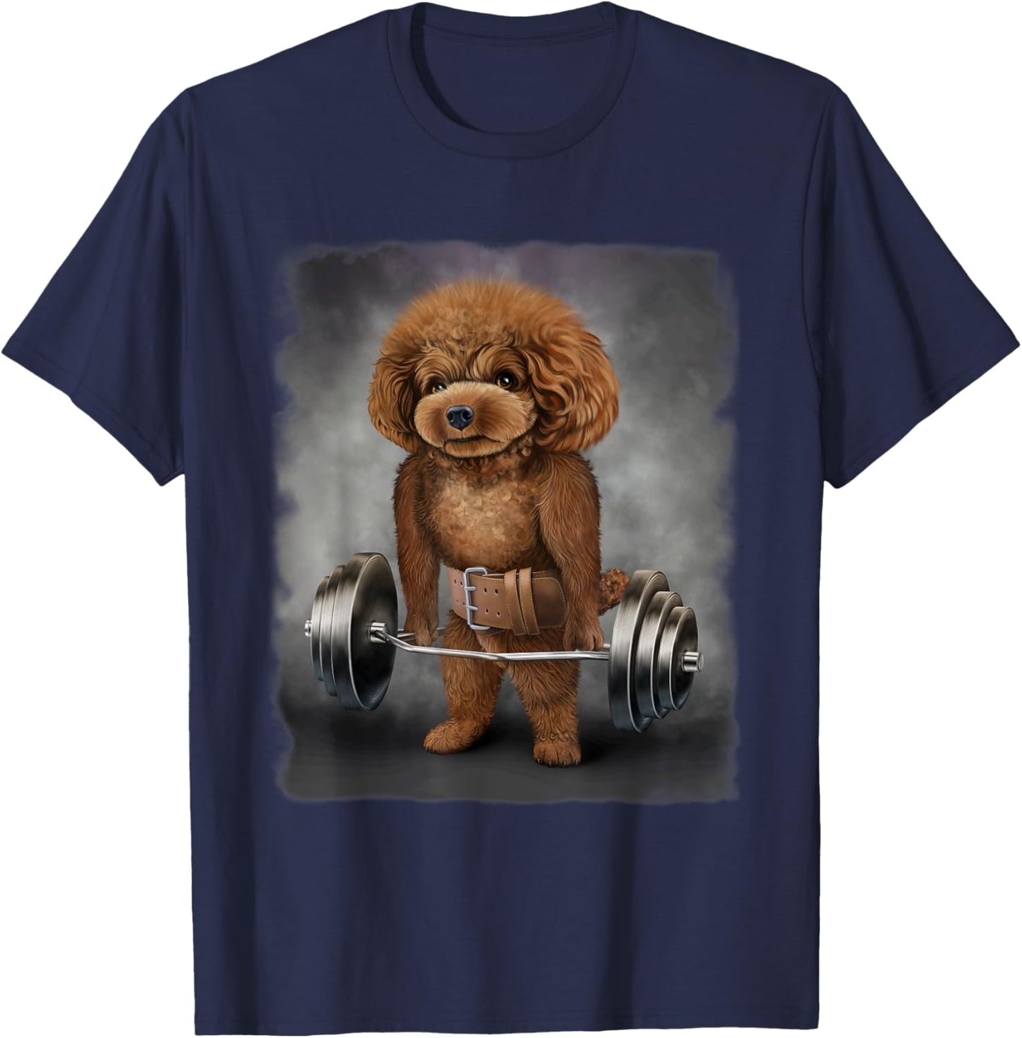 Poodle Dog Muscle Training with Barbell Shrug Bar Fitness Men Women Kids T-Shirt - T-Shirt | Navy