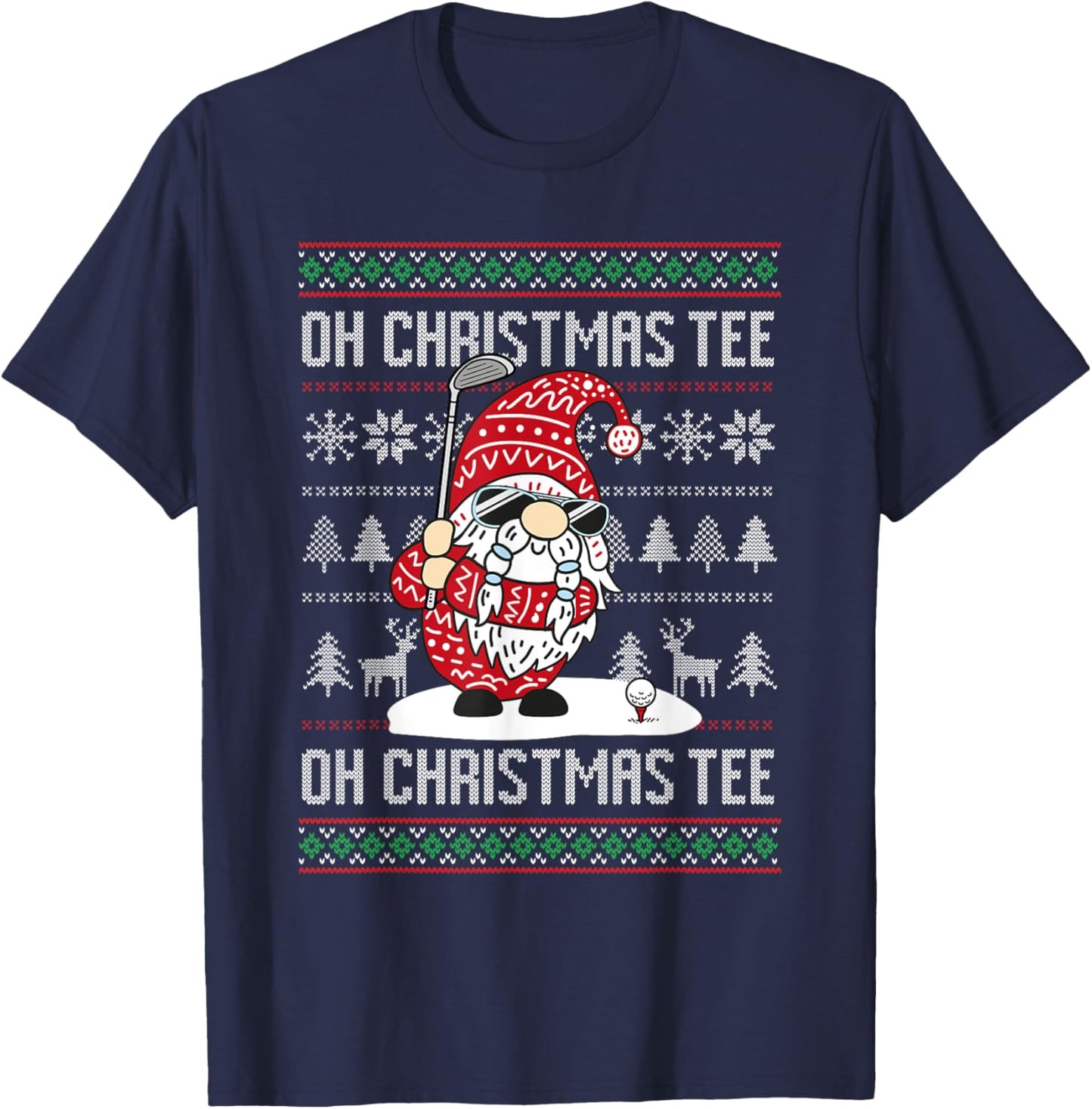 Golf Oh Christmas Santa Gnome Golfer Ugly Christmas T-Shirt - T-Shirt | Navy