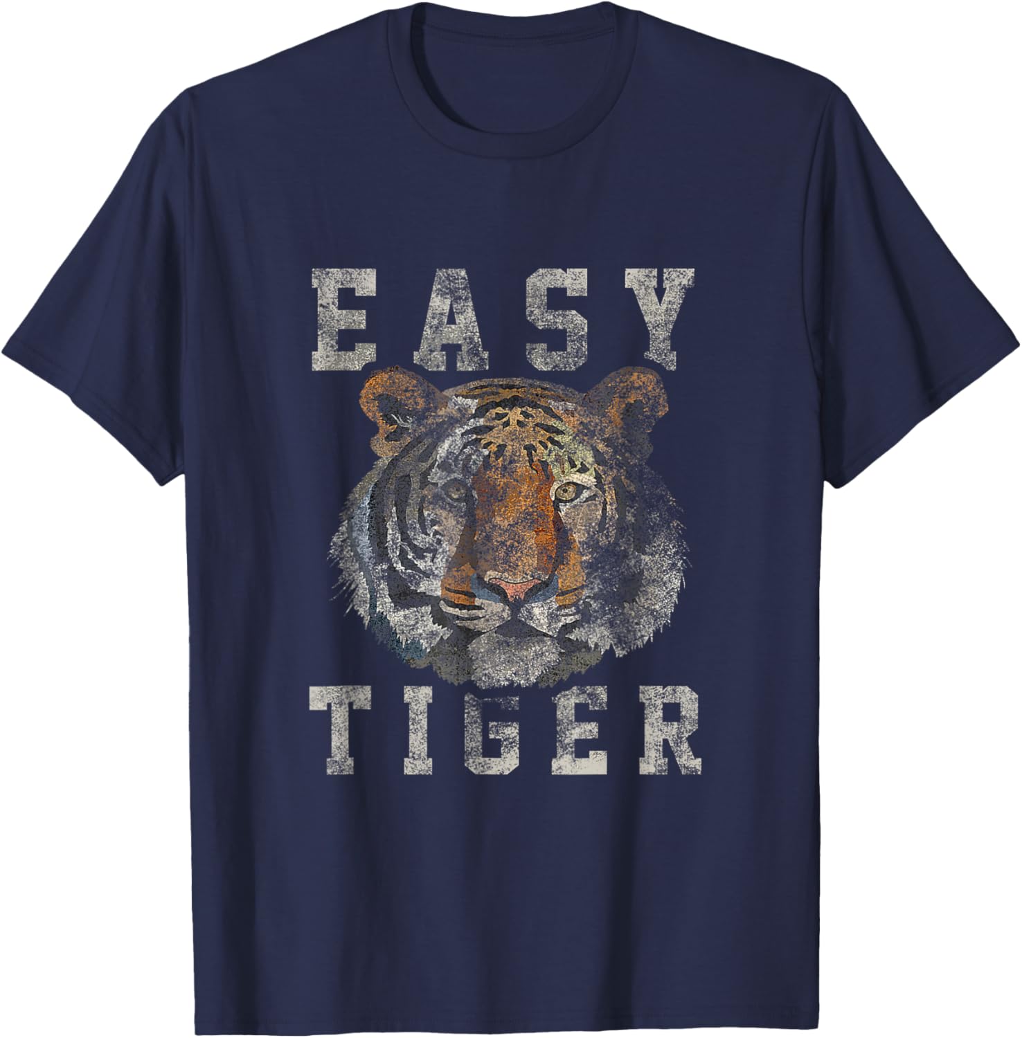 Easy Tiger Distressed Casual-Chic Graphic T-Shirt - T-Shirt | Navy