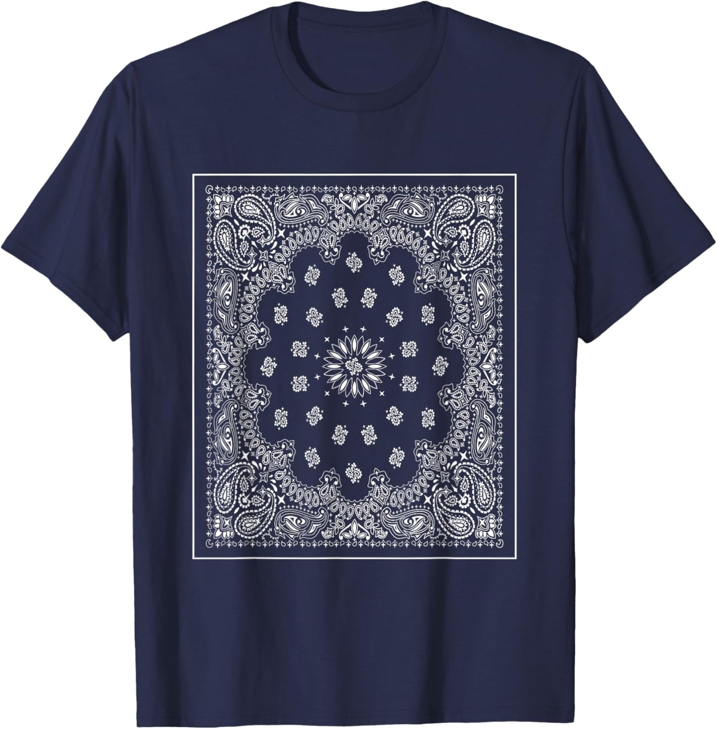 Blue Bandana Print Royal Navy Blue Paisley Clothing Outfit T-Shirt - T-Shirt | Navy