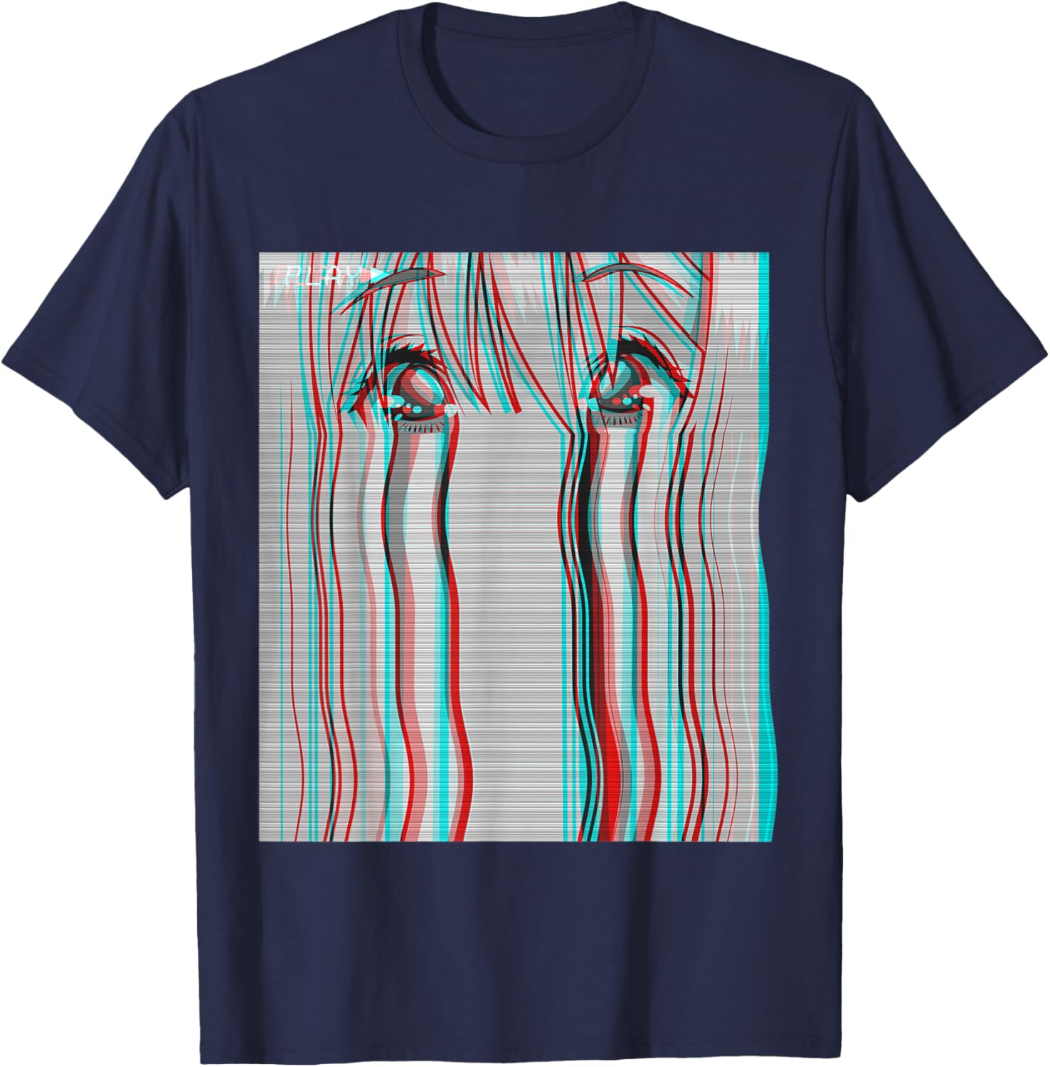 Vaporwave Aesthetic Sad Anime Girl Eyes Eboy Egirl Harajuku T-Shirt - T-Shirt | Navy