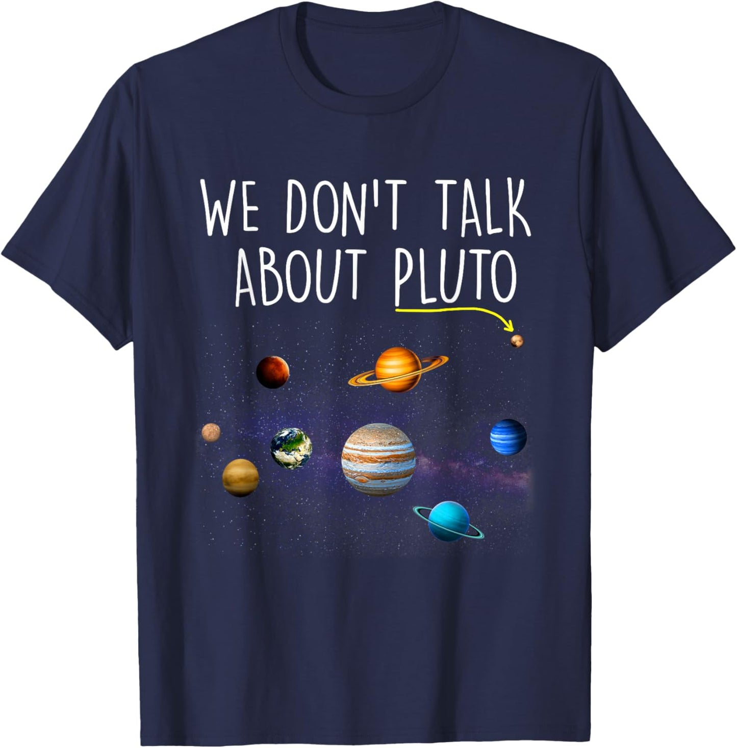 Funny Pluto Planet Space Science Astronomy -Adults Black Small Classic Fit Short Sleeve Planetary Graphic Print T-Shirt - T-Shirt | Navy