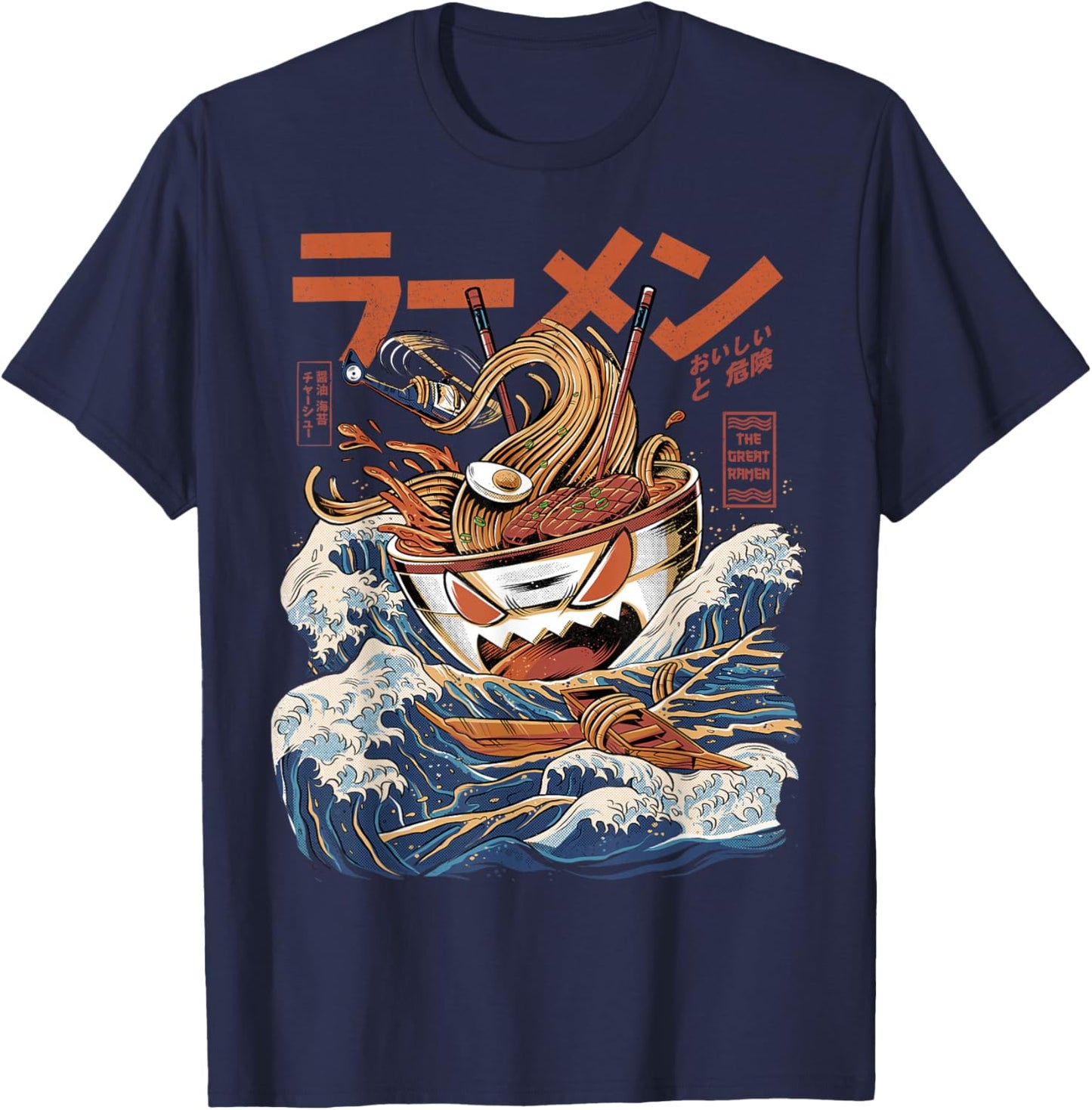 Great Ramen of Kanagawa Japanese Food Kaiju Kawaii Ramen T-Shirt - T-Shirt | Navy
