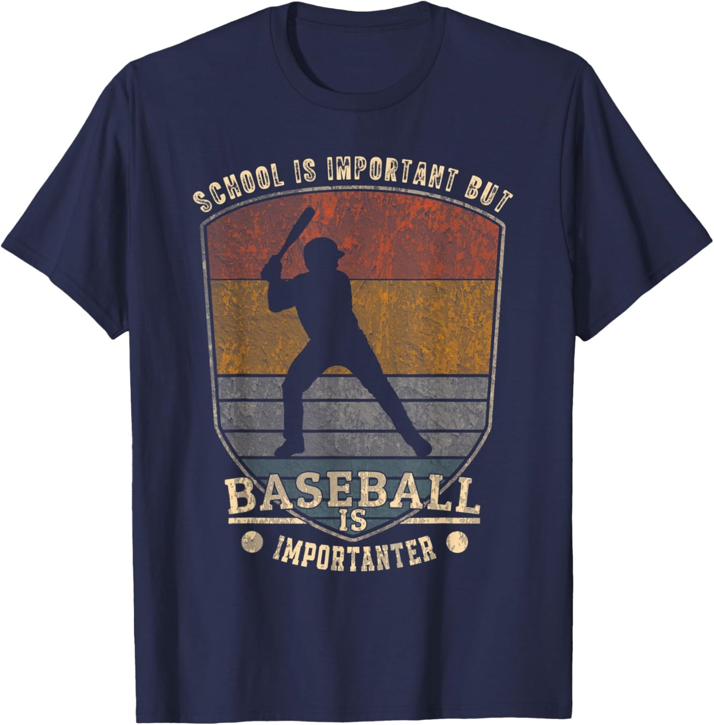 Retro School Is Important But Baseball Is Importanter Men T-Shirt - T-Shirt | Navy