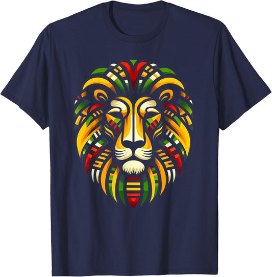 Melanin King Kente Lion African Pride Roots Art T-Shirt - T-Shirt | Navy