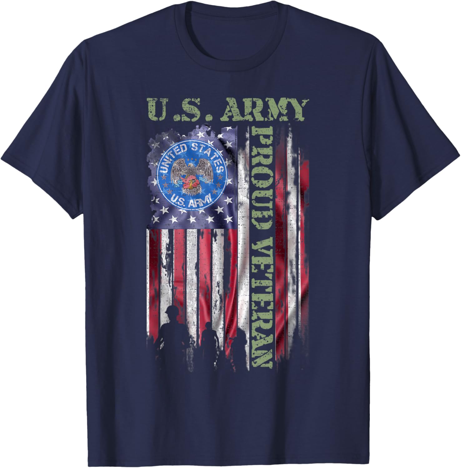 Vintage USA American Flag US Army Proud Veteran Military T-Shirt - T-Shirt | Navy