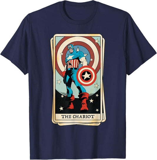 Marvel Tarot Arcana Captain America as the Chariot Card T-Shirt - T-Shirt | Navy