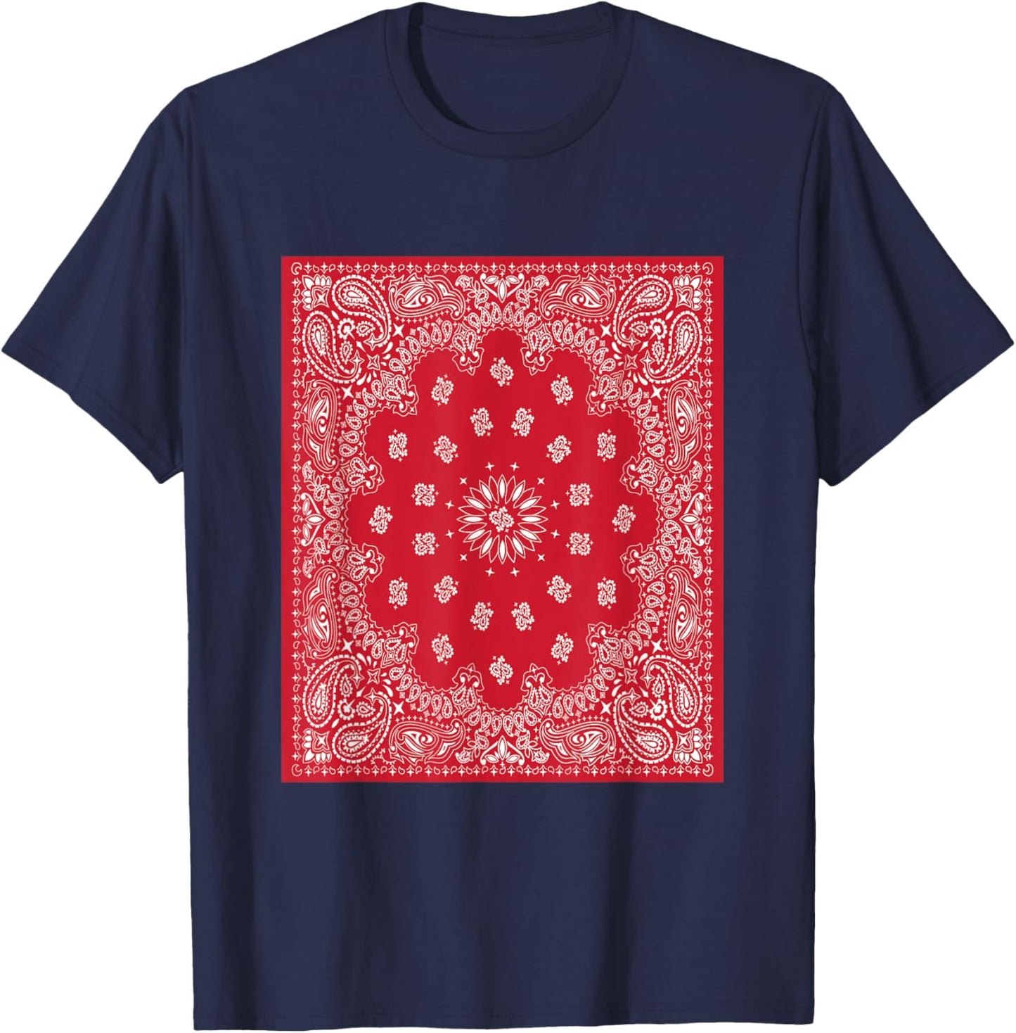 Red Bandana Print White Red Bandana Clothing Outfit OG Blood T-Shirt - T-Shirt | Navy