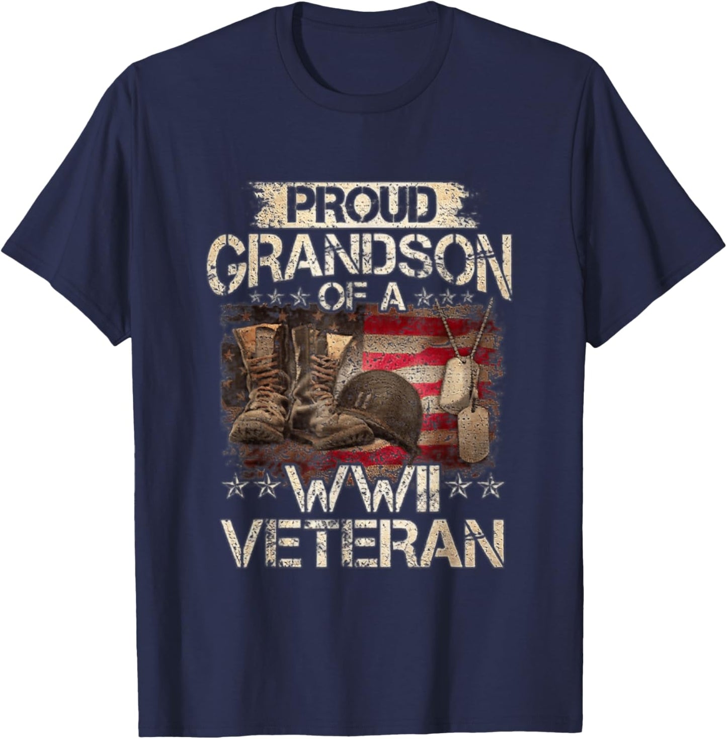 Proud Grandson Of A WW2 Veteran Military Family Veteran Day T-Shirt - T-Shirt | Navy