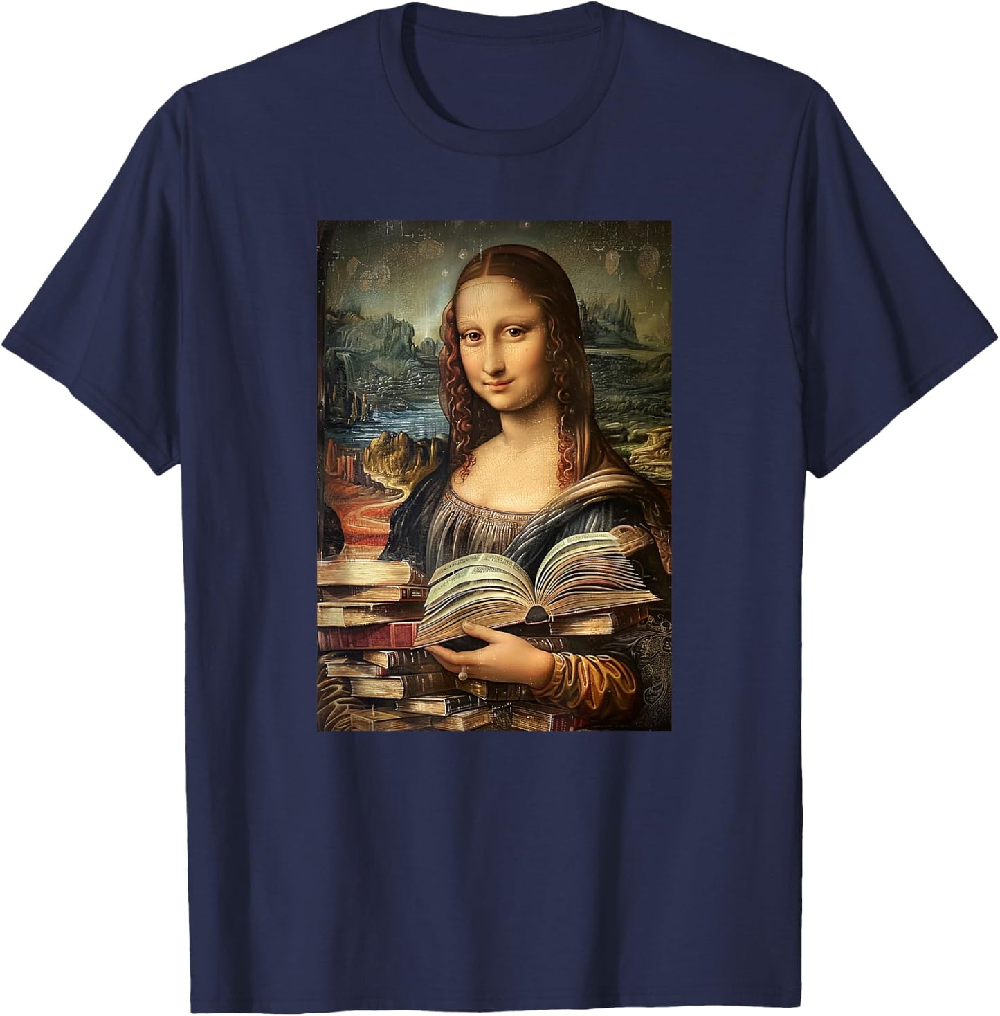 Funny Books Mona Lisa Painting Art Mom Dad T-Shirt - T-Shirt | Navy