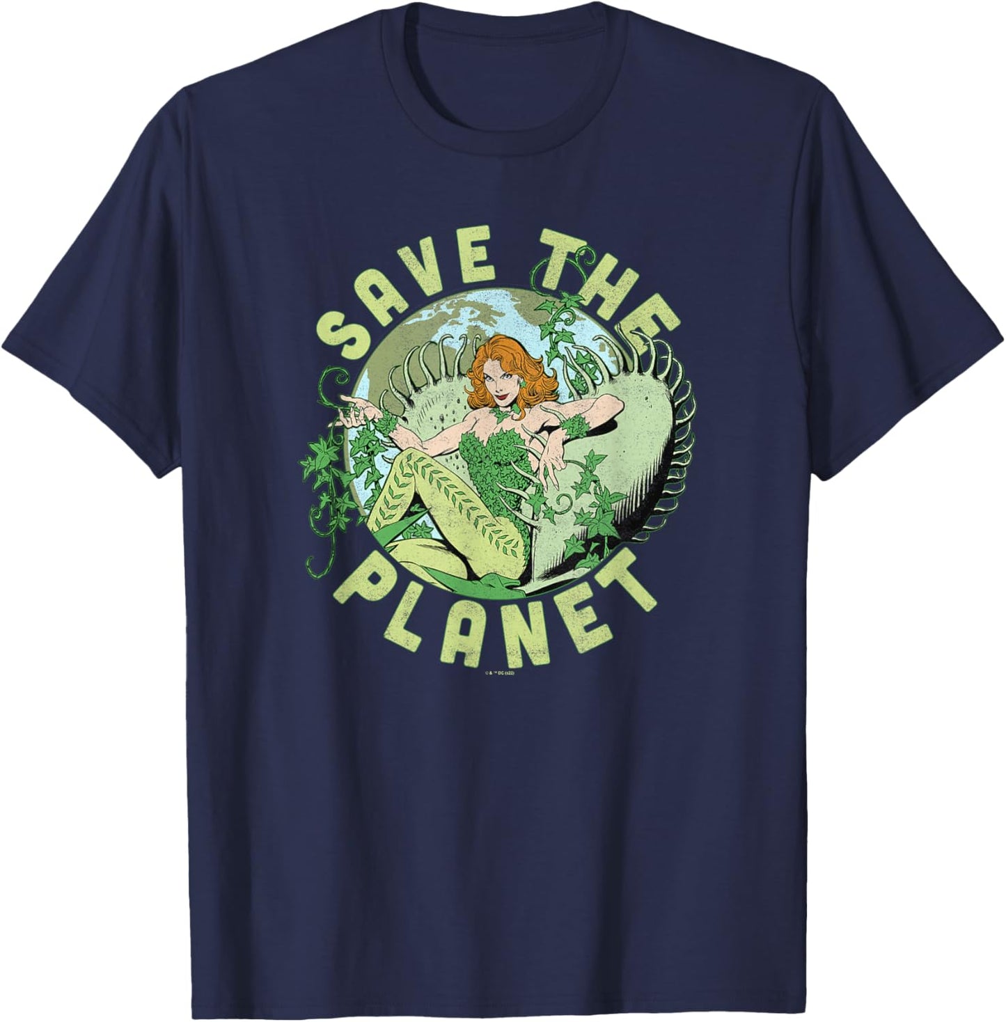 DC Comics Poison Ivy Save The Planet Earth Day Poster Small T-Shirt - T-Shirt | Navy