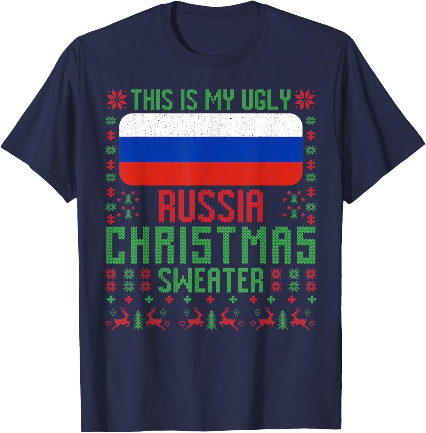 Russia Ugly Christmas Sweater Russia Flag for Russian T-Shirt - T-Shirt | Navy