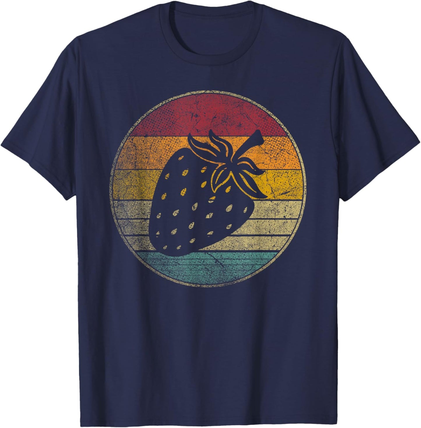 Strawberry Fruit Vintage Festival Distressed Retro 70s Gift T-Shirt - T-Shirt | Navy
