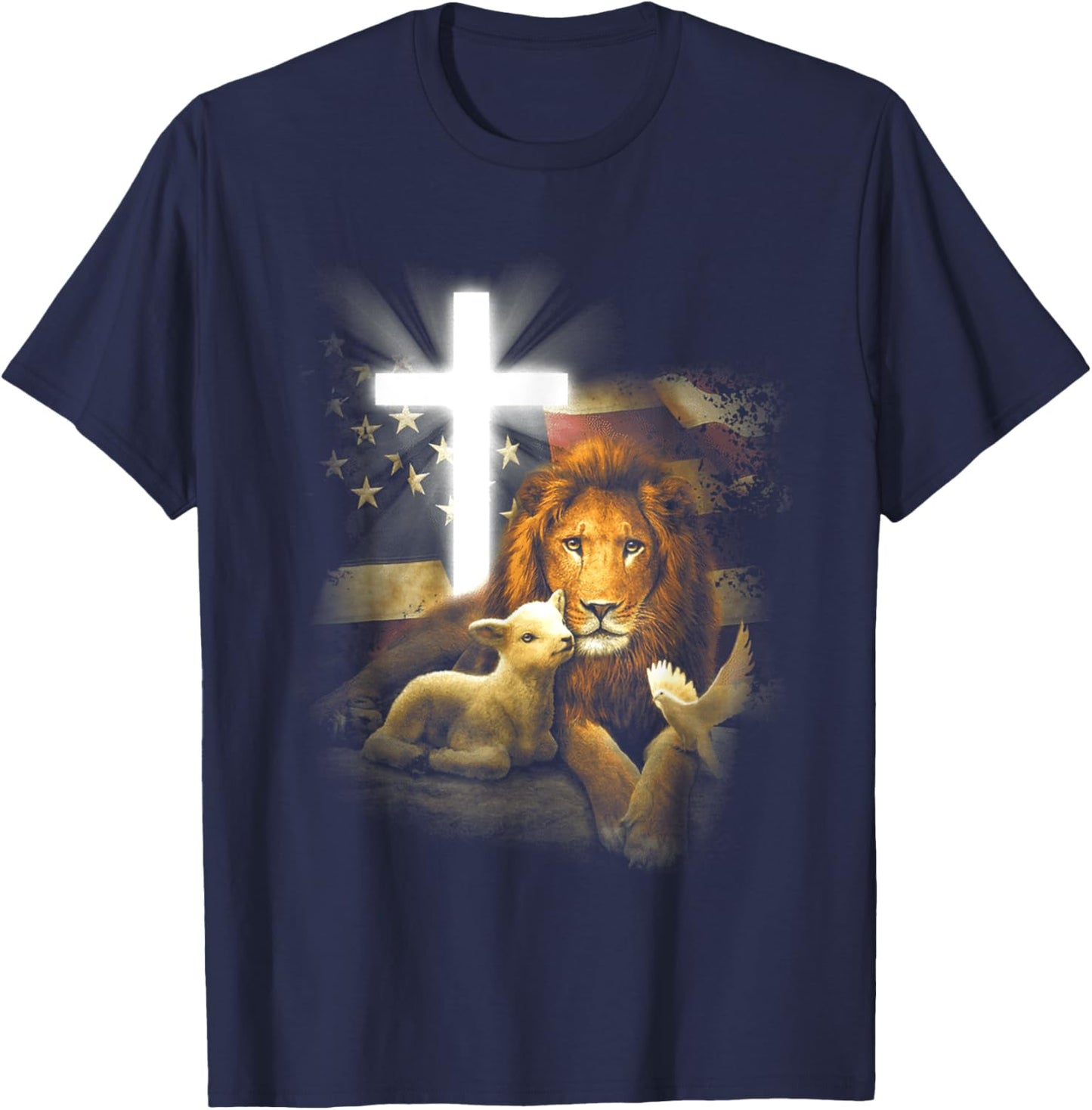 Lion And Lamb Cross Jesus Christ T-Shirt - T-Shirt | Navy
