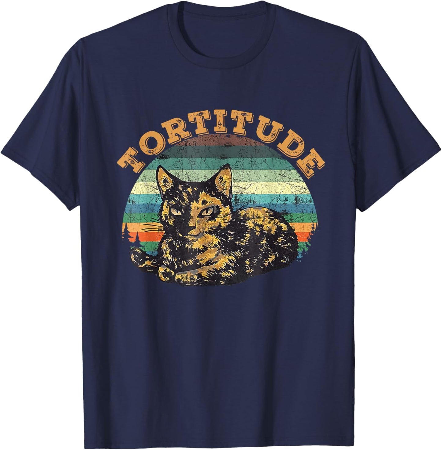 Vintage Cat Tortitude Men Women T-Shirt - T-Shirt | Navy