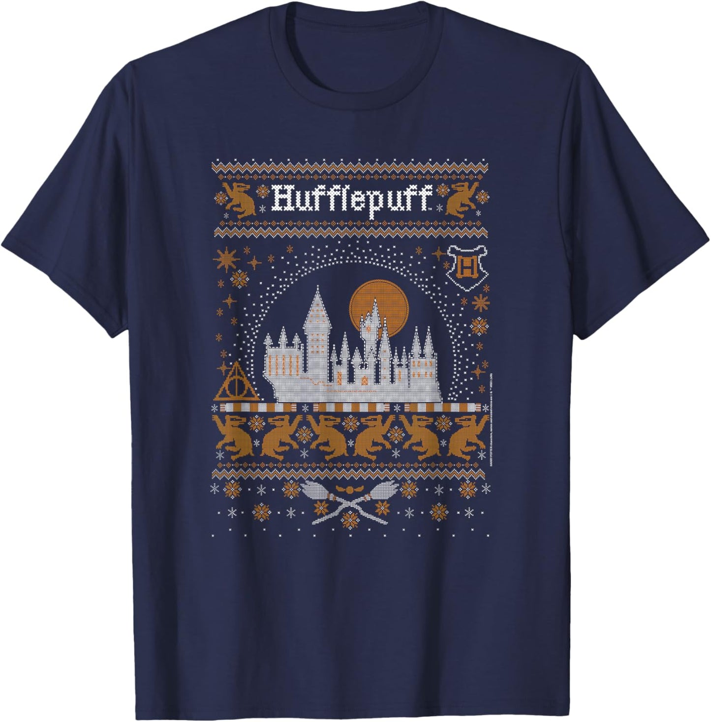 Harry Potter Hufflepuff Ugly Christmas Sweater Pattern T-Shirt - T-Shirt | Navy