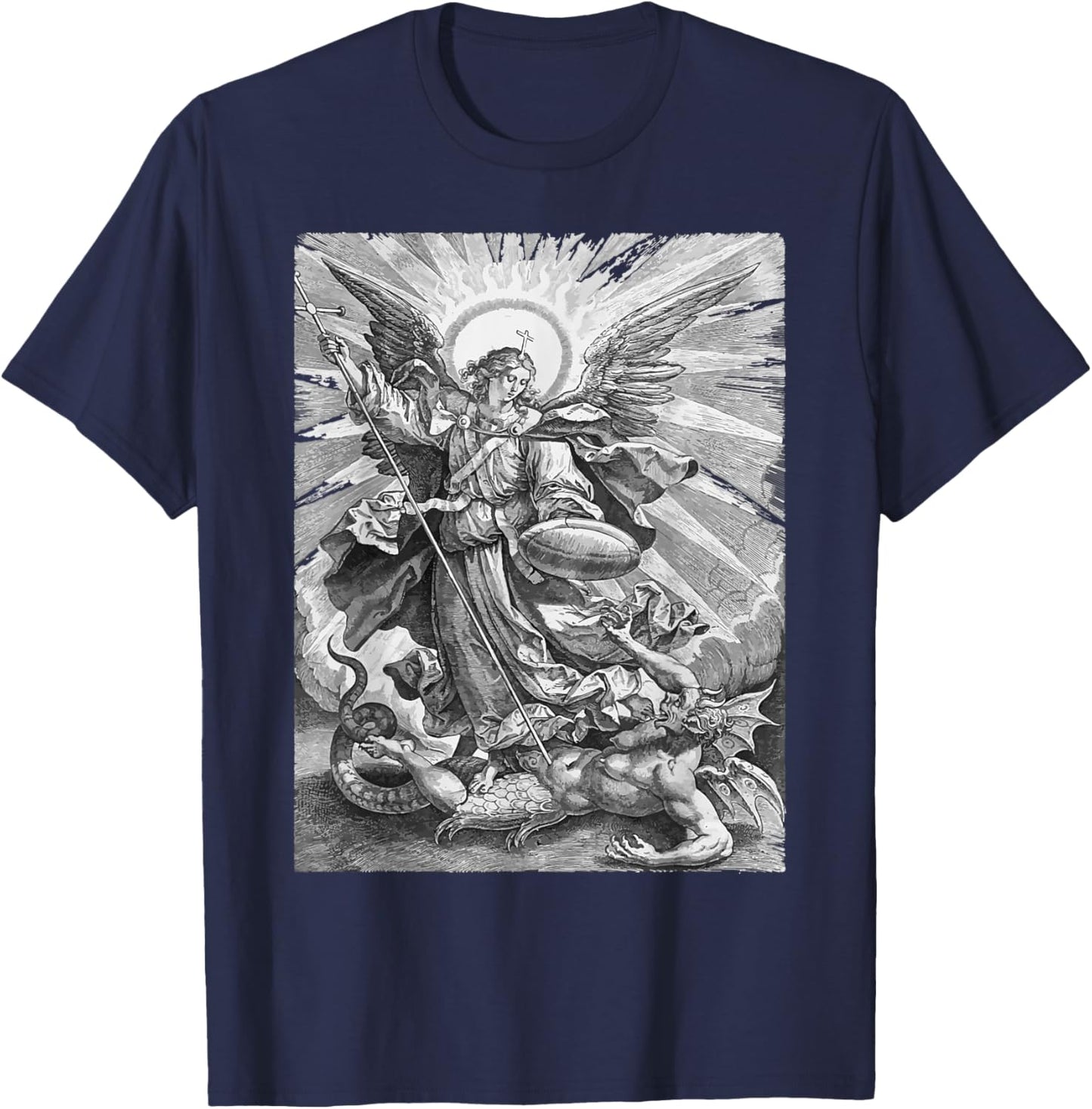 St Saint Michael the Archangel Catholic Angel Warrior T-Shirt - T-Shirt | Navy