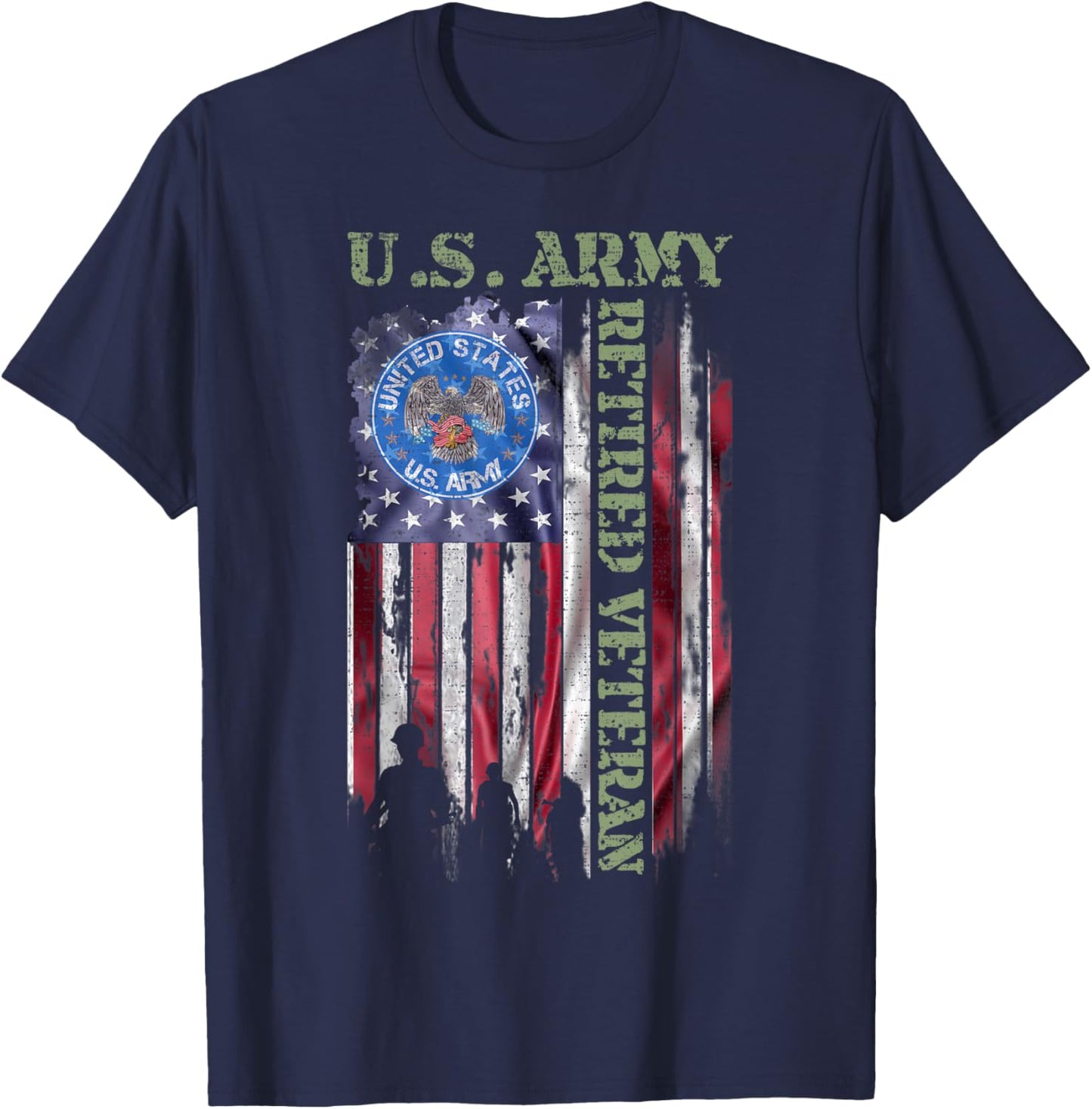 Vintage USA American Flag US Army Proud Retired Veteran T-Shirt - T-Shirt | Navy