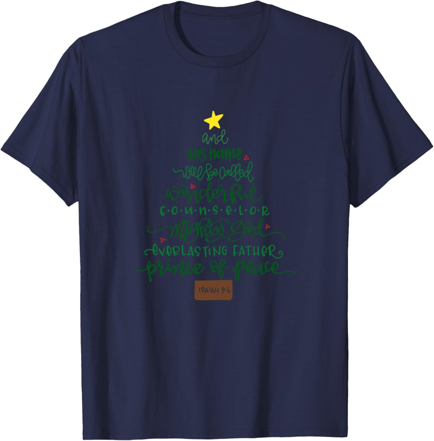 Jesus Names Christmas Tree | Wonderful Prince Peace Isaiah 9 T-Shirt - T-Shirt | Navy