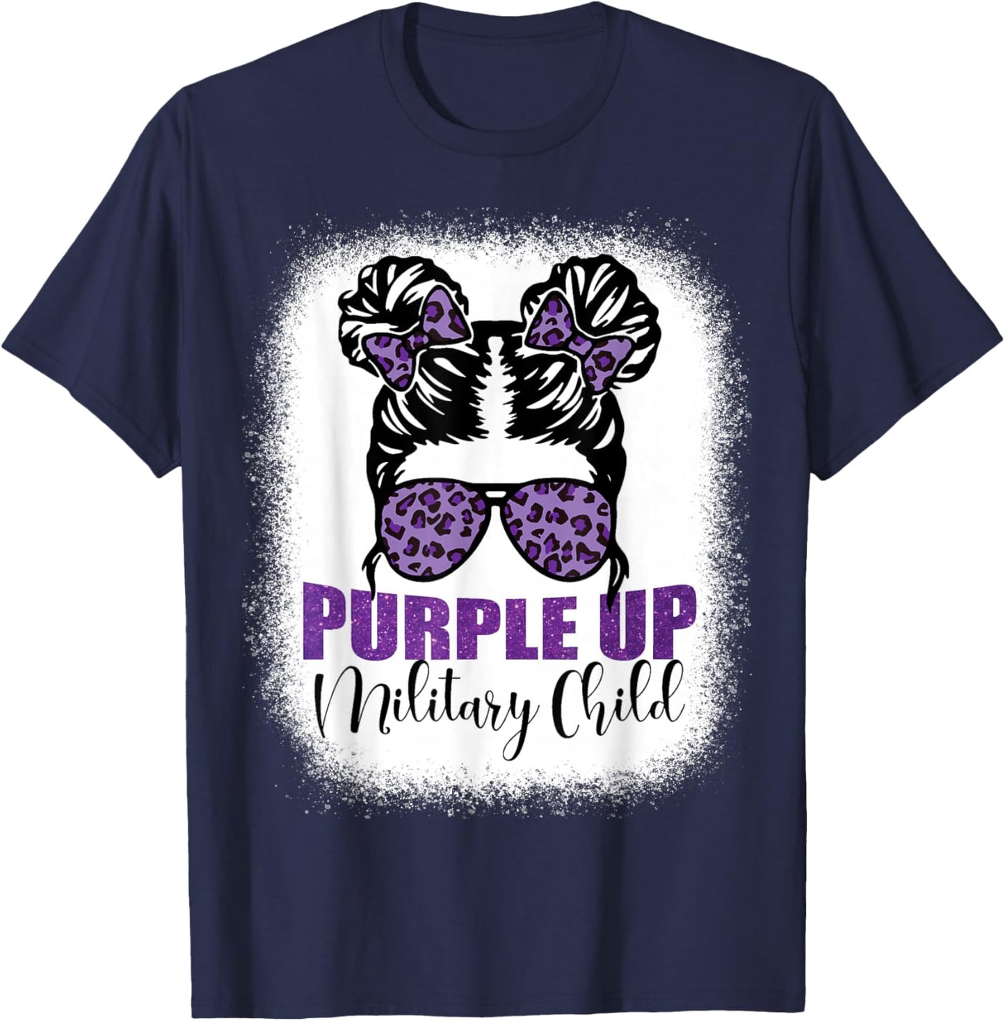 Purple up for military kids Messy bun Military child Month T-Shirt - T-Shirt | Navy