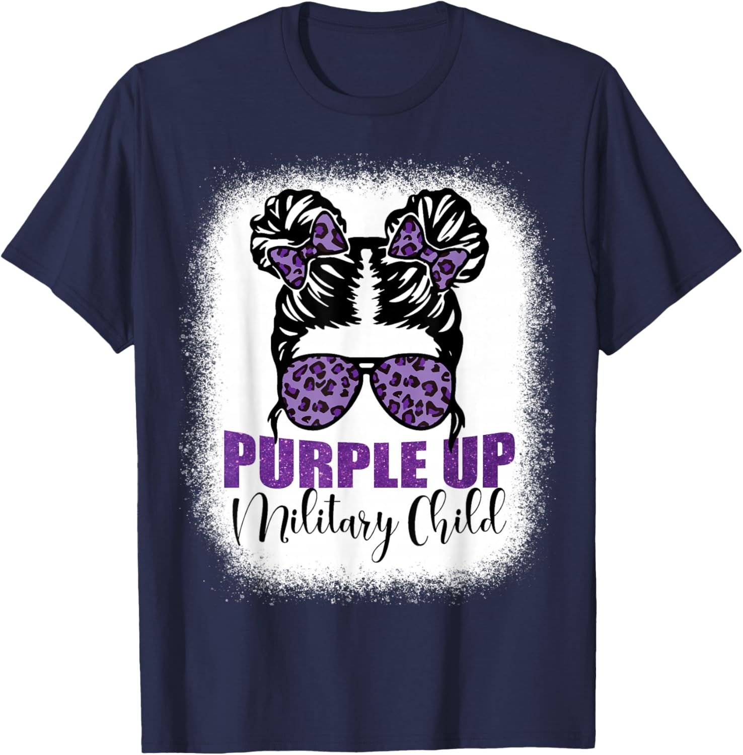 Purple up for military kids Messy bun Military child Month T-Shirt - T-Shirt | Navy