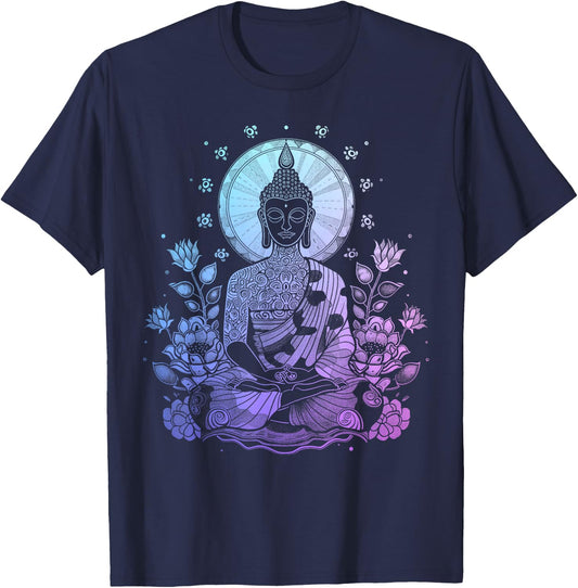 Buddha Floral Vintage Flower Yoga Buddhism Yogi Buddhist T-Shirt - T-Shirt | Navy