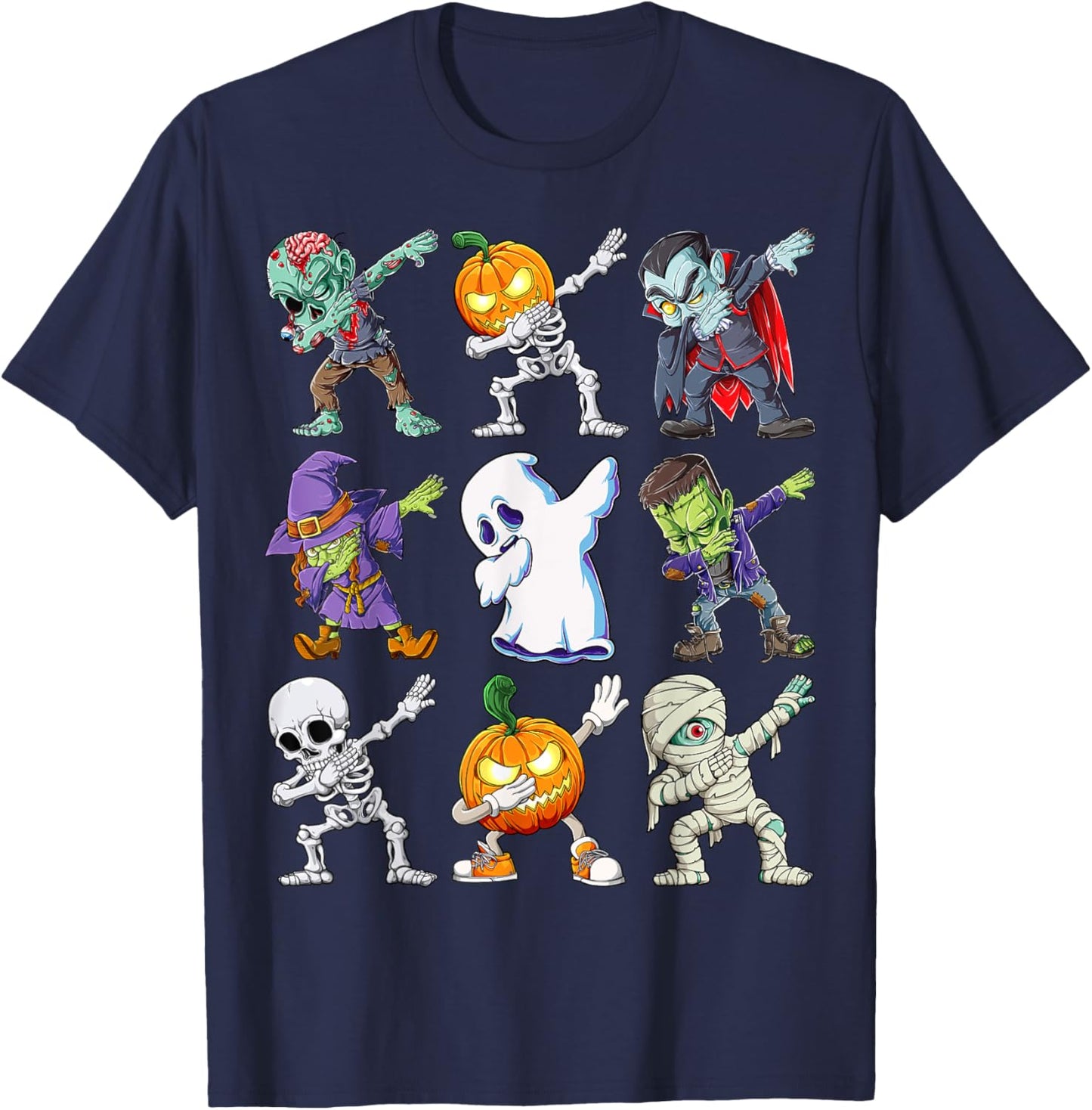 Dabbing Halloween Boys Skeleton Zombie Scary Pumpkin Mummy T-Shirt - T-Shirt | Navy