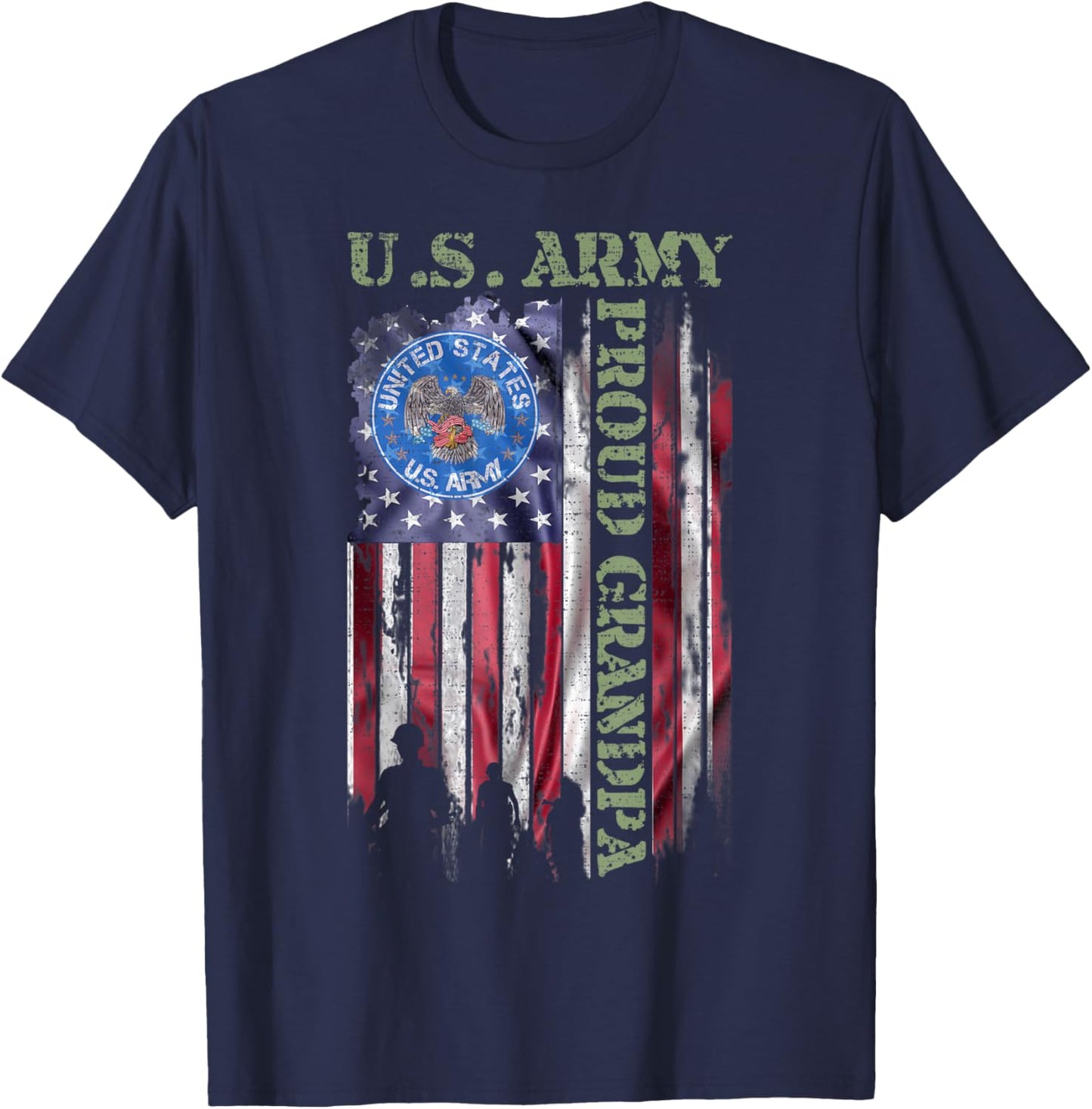 Vintage USA American Flag US Army Proud Veteran Grandpa T-Shirt - T-Shirt | Navy