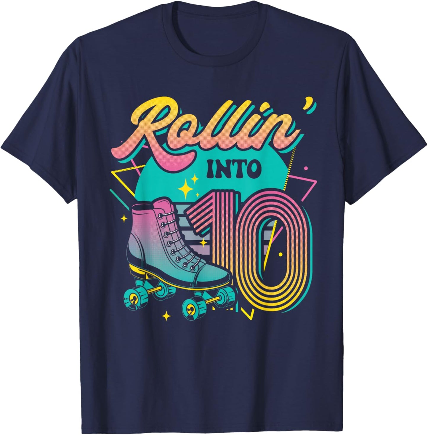 Roller Skate 10th Birthday Party Rolling into 10 Retro Girl T-Shirt - T-Shirt | Navy