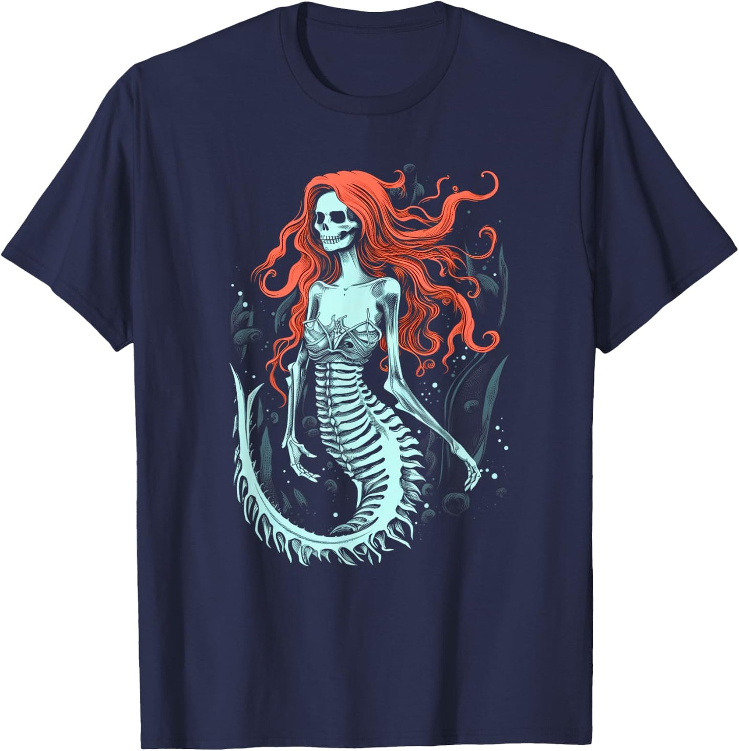Zombie Mermaid Scary Costume Skeleton Fantasy Spooky Party T-Shirt - T-Shirt | Navy
