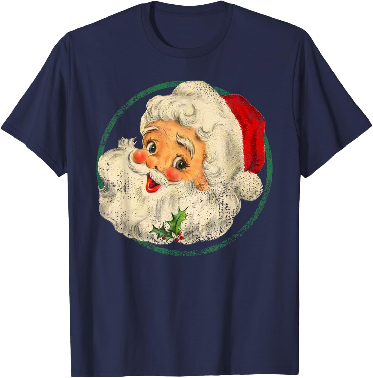 Vintage Christmas Santa Claus Face Old Fashioned T-Shirt - T-Shirt | Navy
