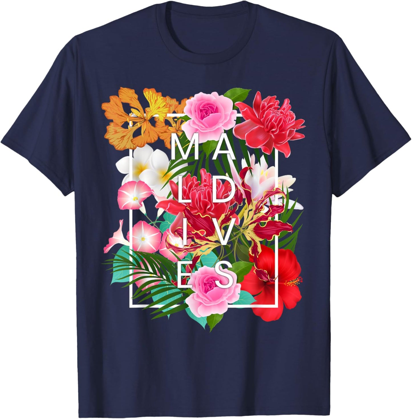 Flowers of Maldives Word Art - Maldives Vacation Souvenir T-Shirt - T-Shirt | Navy