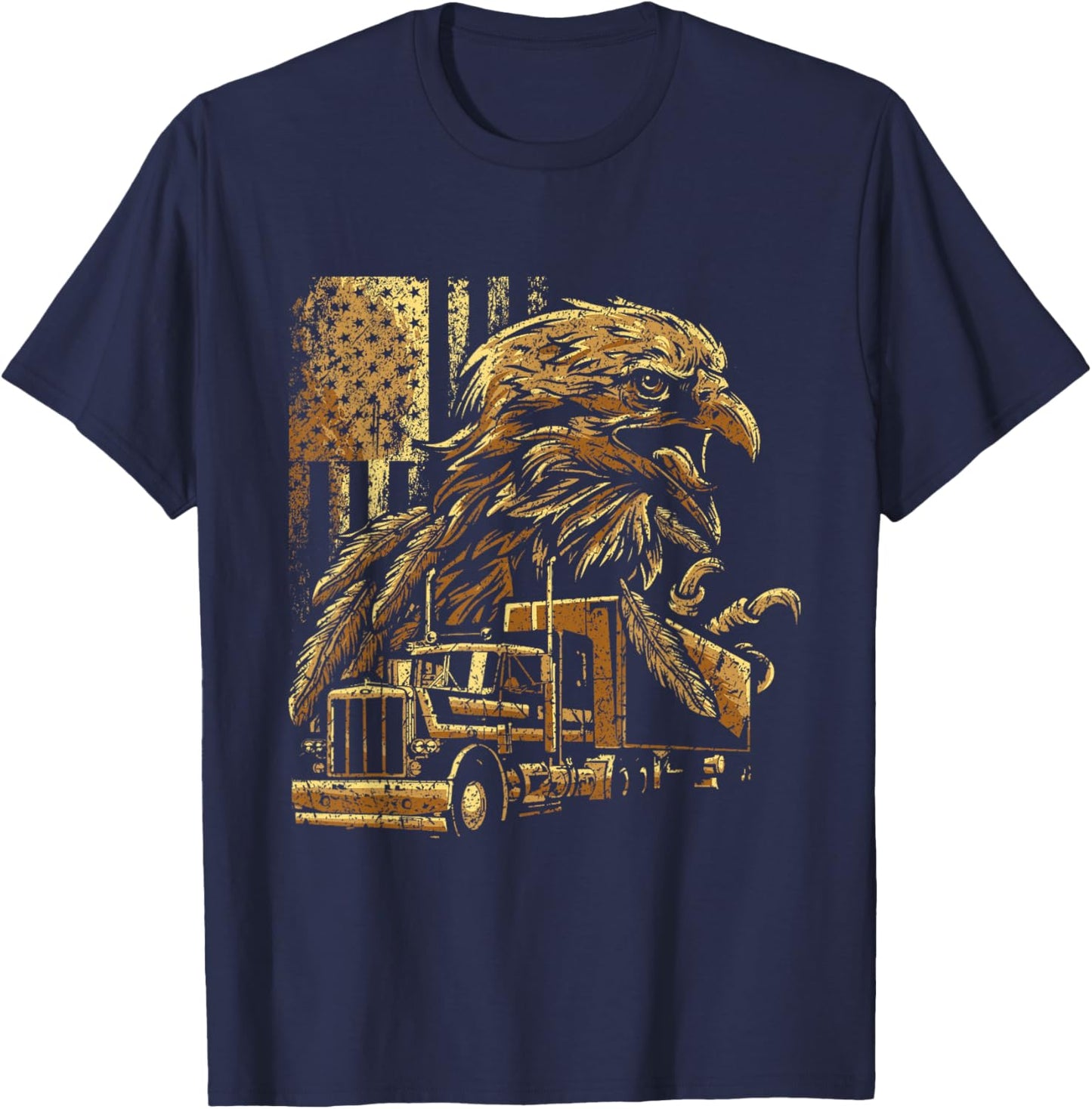 USA Flag Eagle Patriotic American Truck Driver Trucker Women Kids Men T-Shirt - T-Shirt | Navy