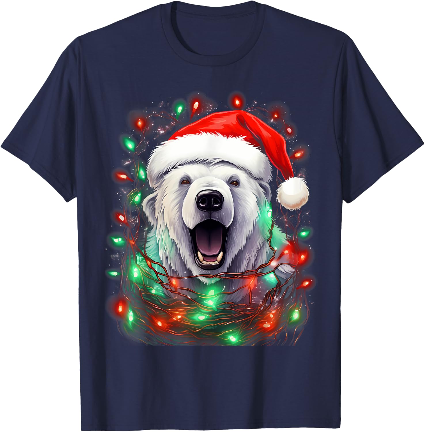 Xmas Polar Bear Tangled Christmas Lights T-Shirt - T-Shirt | Navy