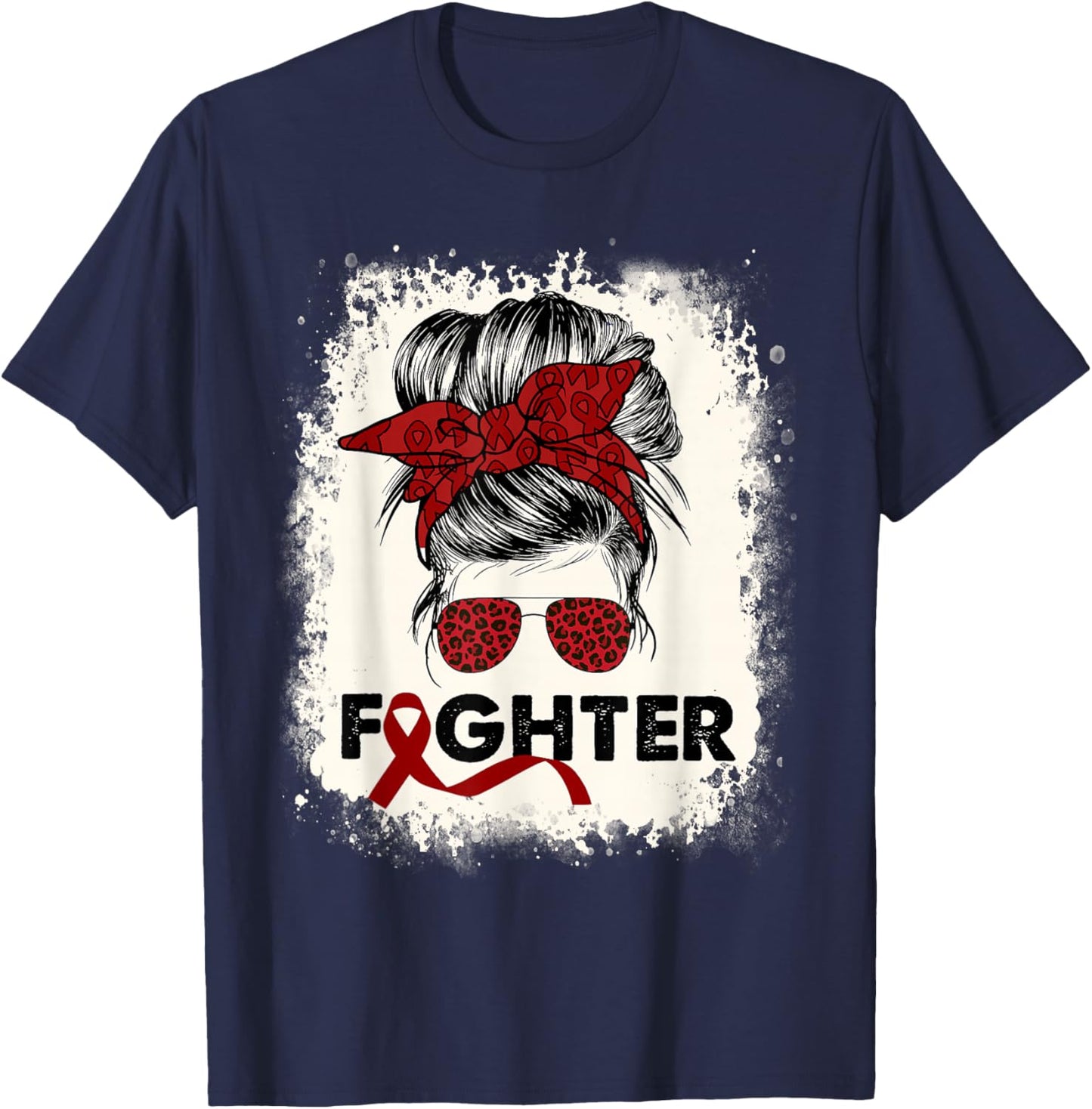 Fighter Multiple Myeloma Cancer Awareness Burgundy Messy Bun T-Shirt - T-Shirt | Navy