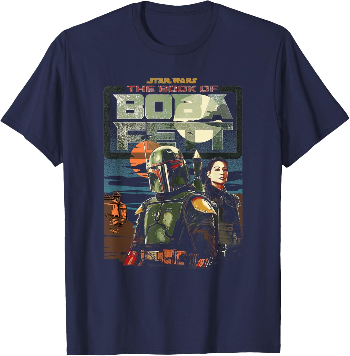 Star Wars The Book Of Boba Fett Fennec Shand Sunrise Logo T-Shirt - T-Shirt | Navy