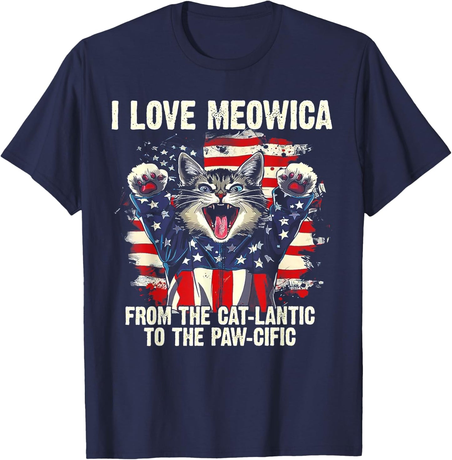 I Love Meowica From The Cat-lantic To The Paw Cific T-Shirt - T-Shirt | Navy