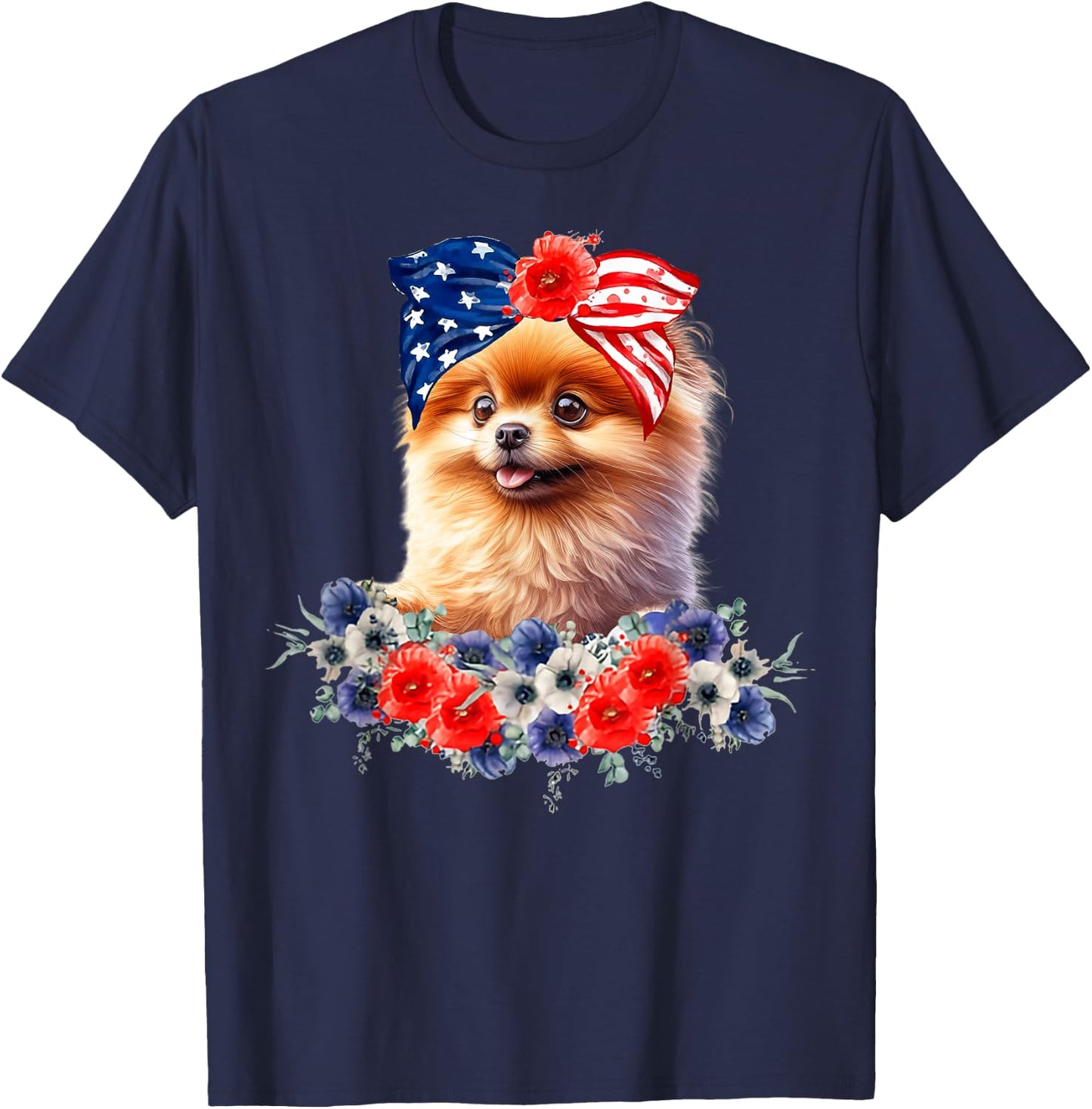 Pomeranian Dog Bandana American Flag 4th Of July T-Shirt - T-Shirt | Navy