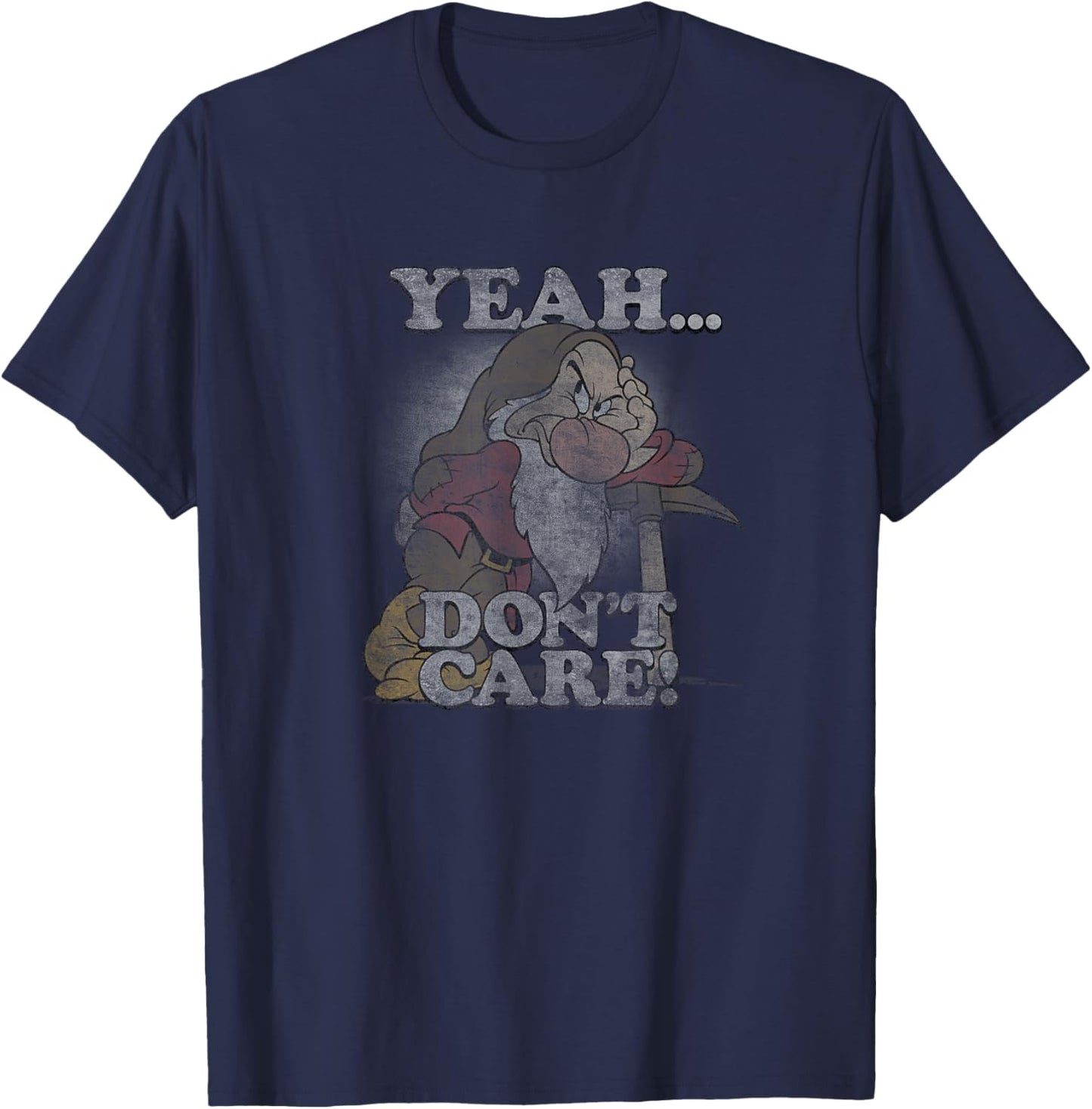 Disney Snow White Grumpy Leaning On Axe Yeah Don't Care T-Shirt - T-Shirt | Navy