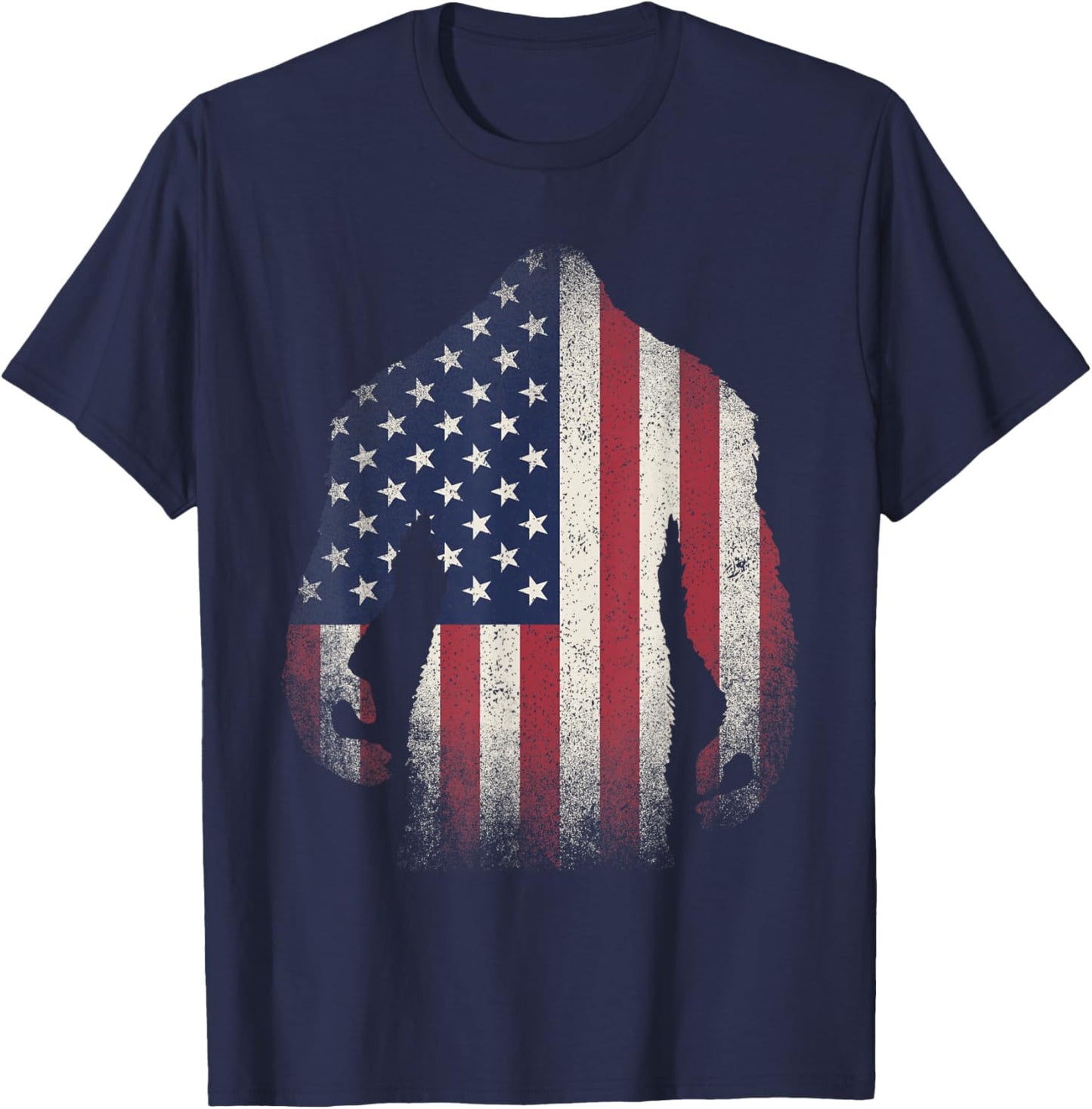 Bigfoot American Flag USA Patriotic Sasquatch T-Shirt - T-Shirt | Navy