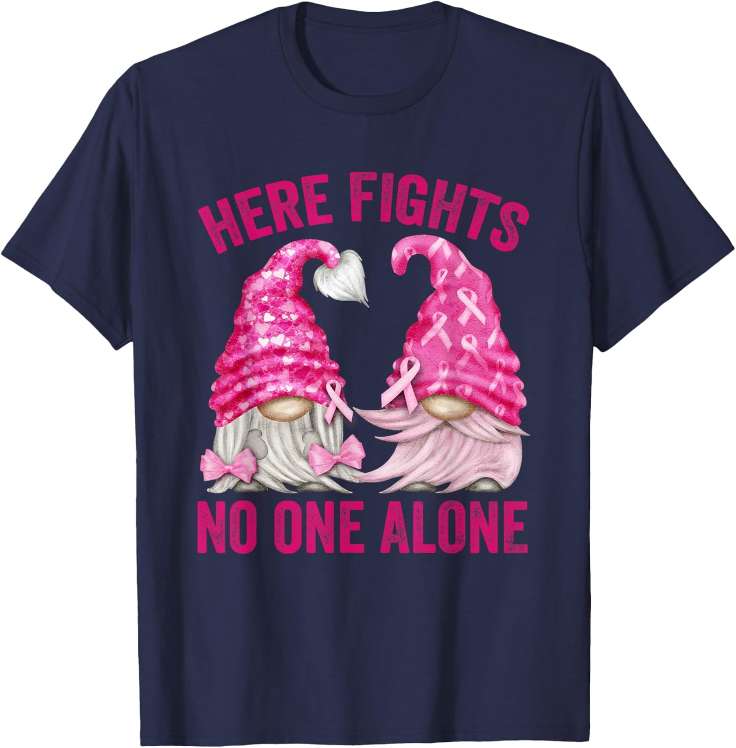Wear Pink For Breast Cancer Awareness With Cute Gnome T-Shirt - T-Shirt | Navy